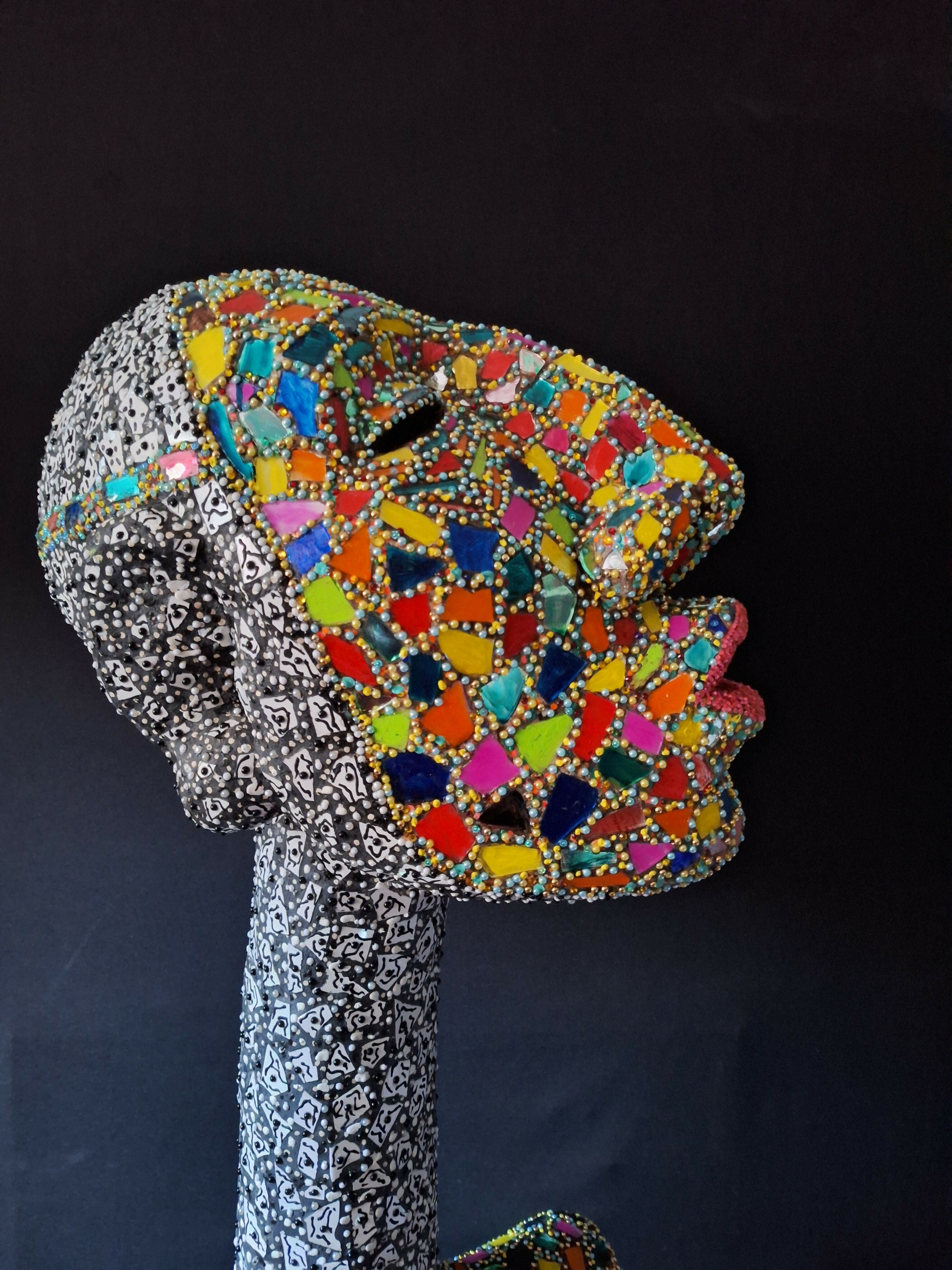 Contemporary Expressionist Figurative Mixed Media Mosaic " SINGING FOR WOLFIE " Andru Fijalkowski