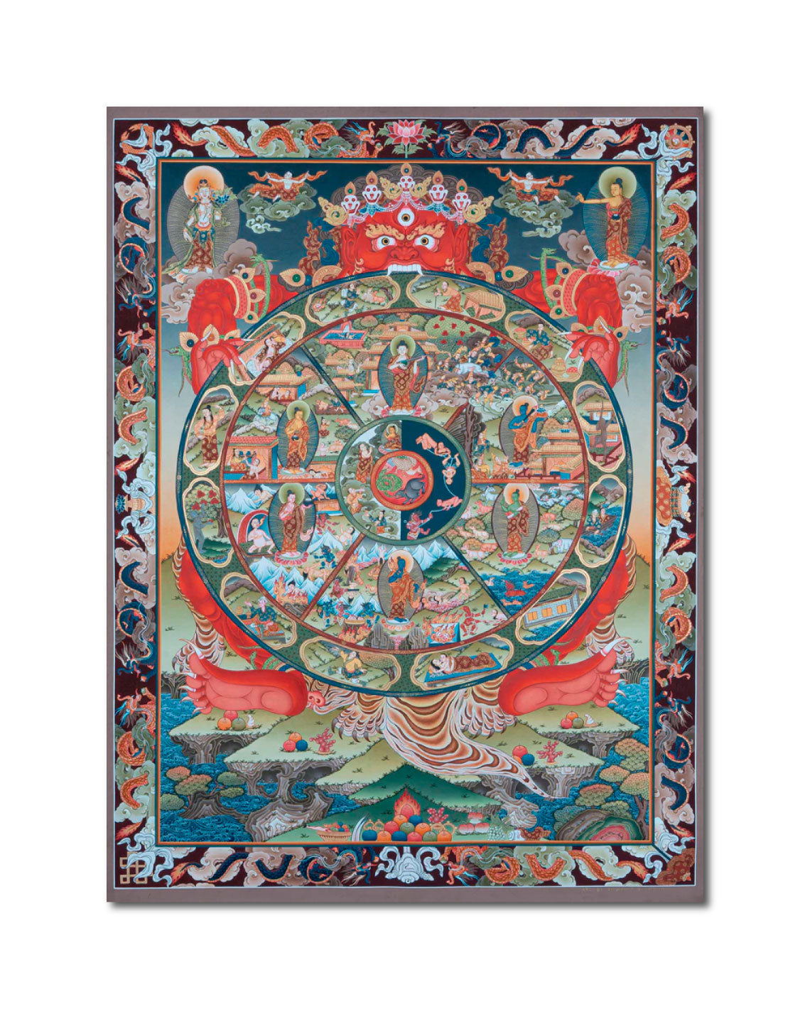 Design Figurative Painting Psychedelic Thanka Visionary 'WHEEL OF LIFE' Boudha Stupa Thanka Center