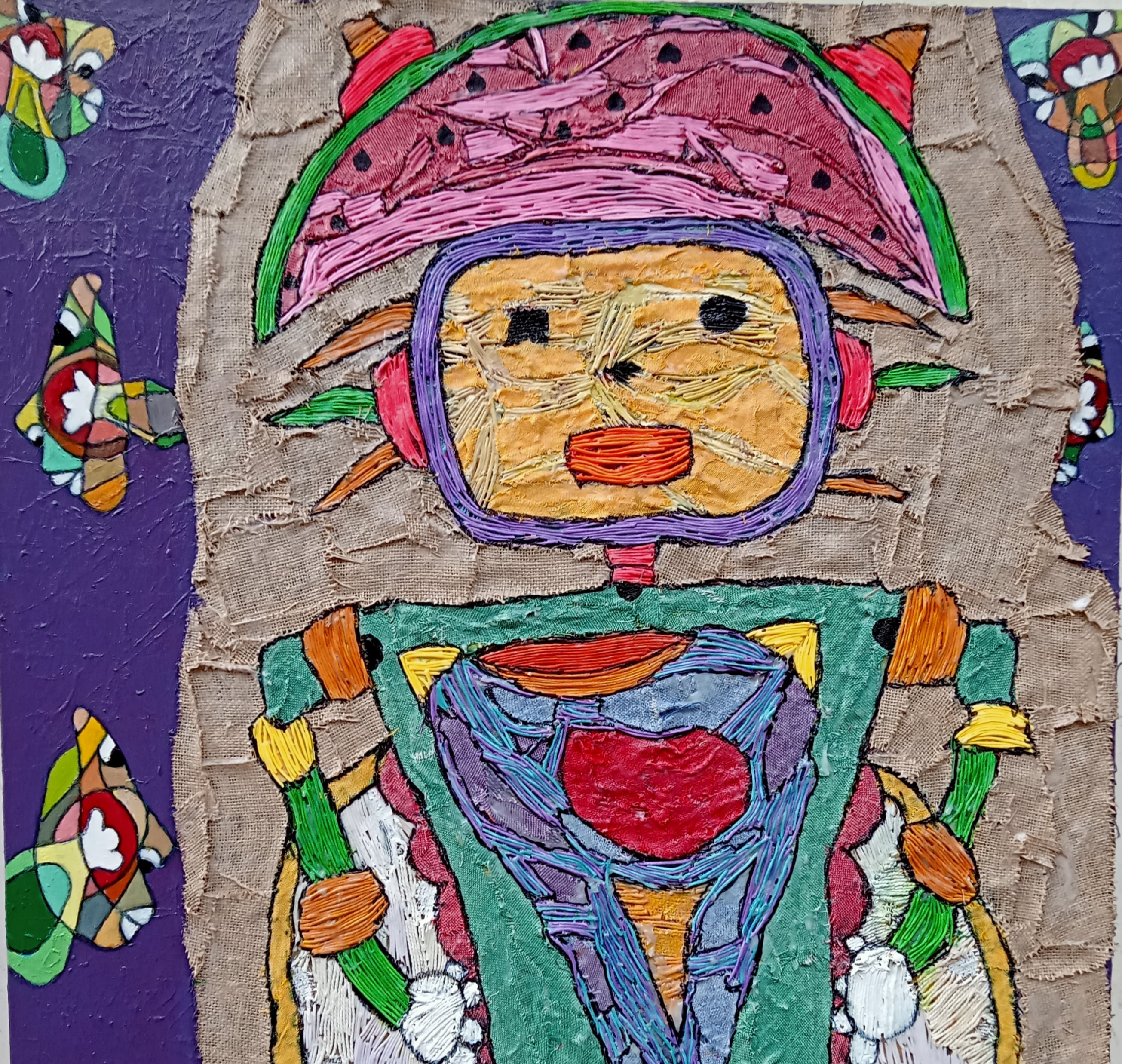 'WATERMELON HAT FOR PALESTINIANS' - Mixed Medium on Canvas Antonius Kho