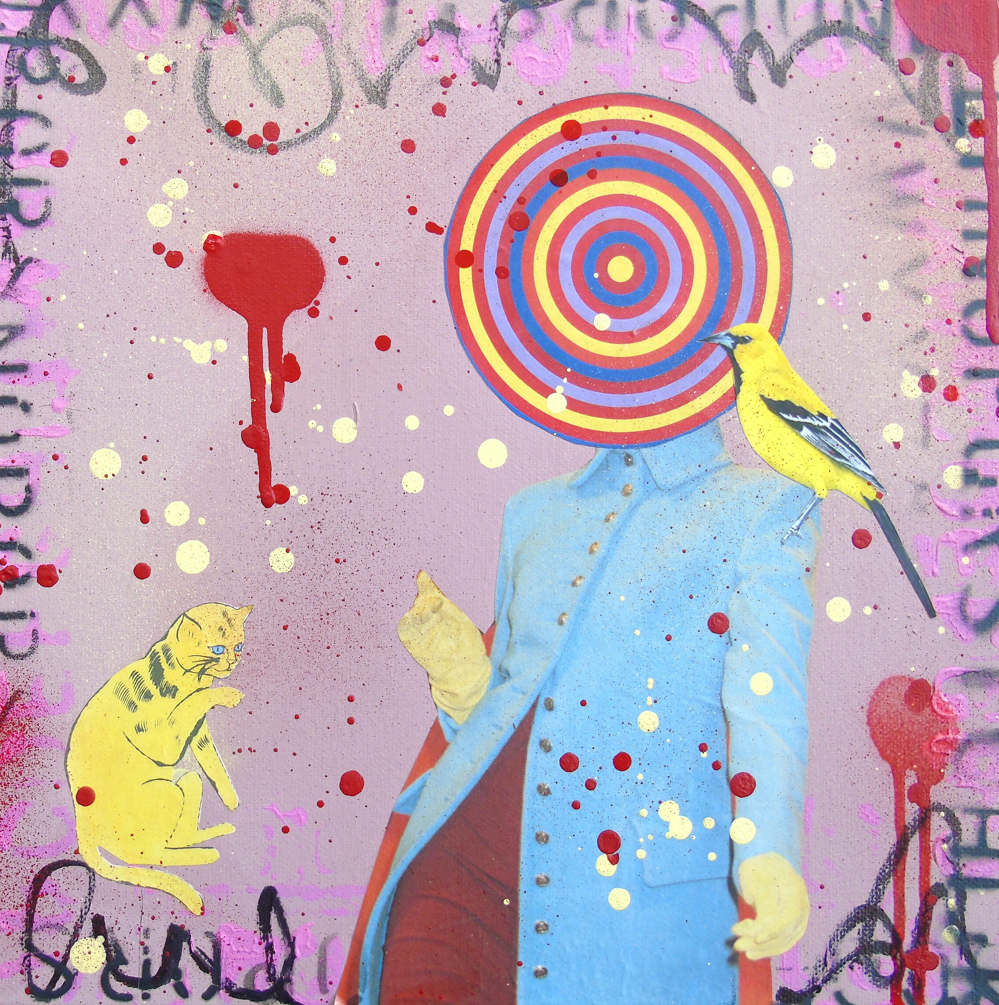 Abstract Acrylic Collage Contemporary Expressionist Figurative Surrealism Visionary 'WEDNESDAY'S CHILDREN' - Mixed media on canvas Lorette C. Luzajic