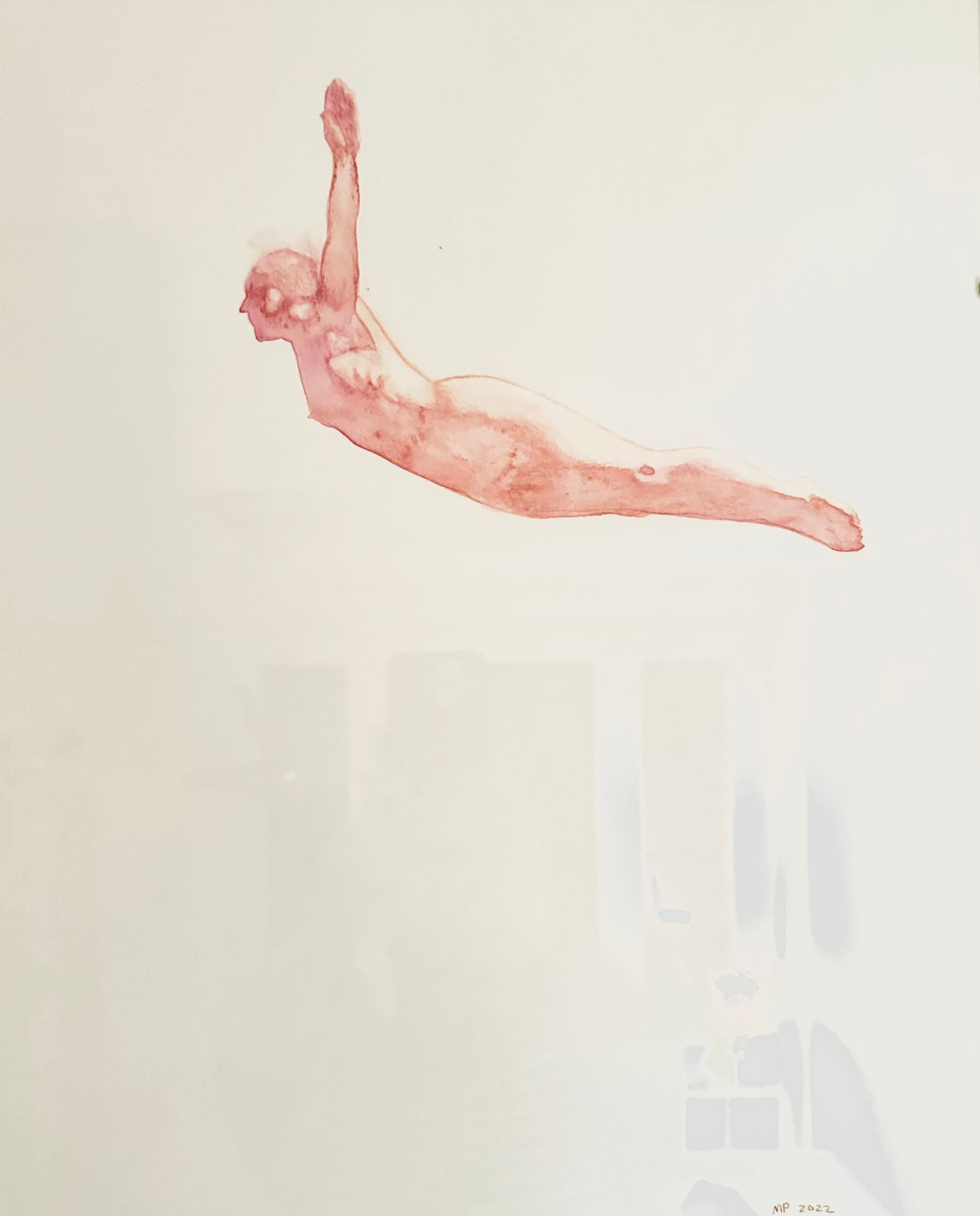 Figurative Painting Watercolor 'DIVERS' - Watercolor on Cotton Rag Paper Michael Prettyman
