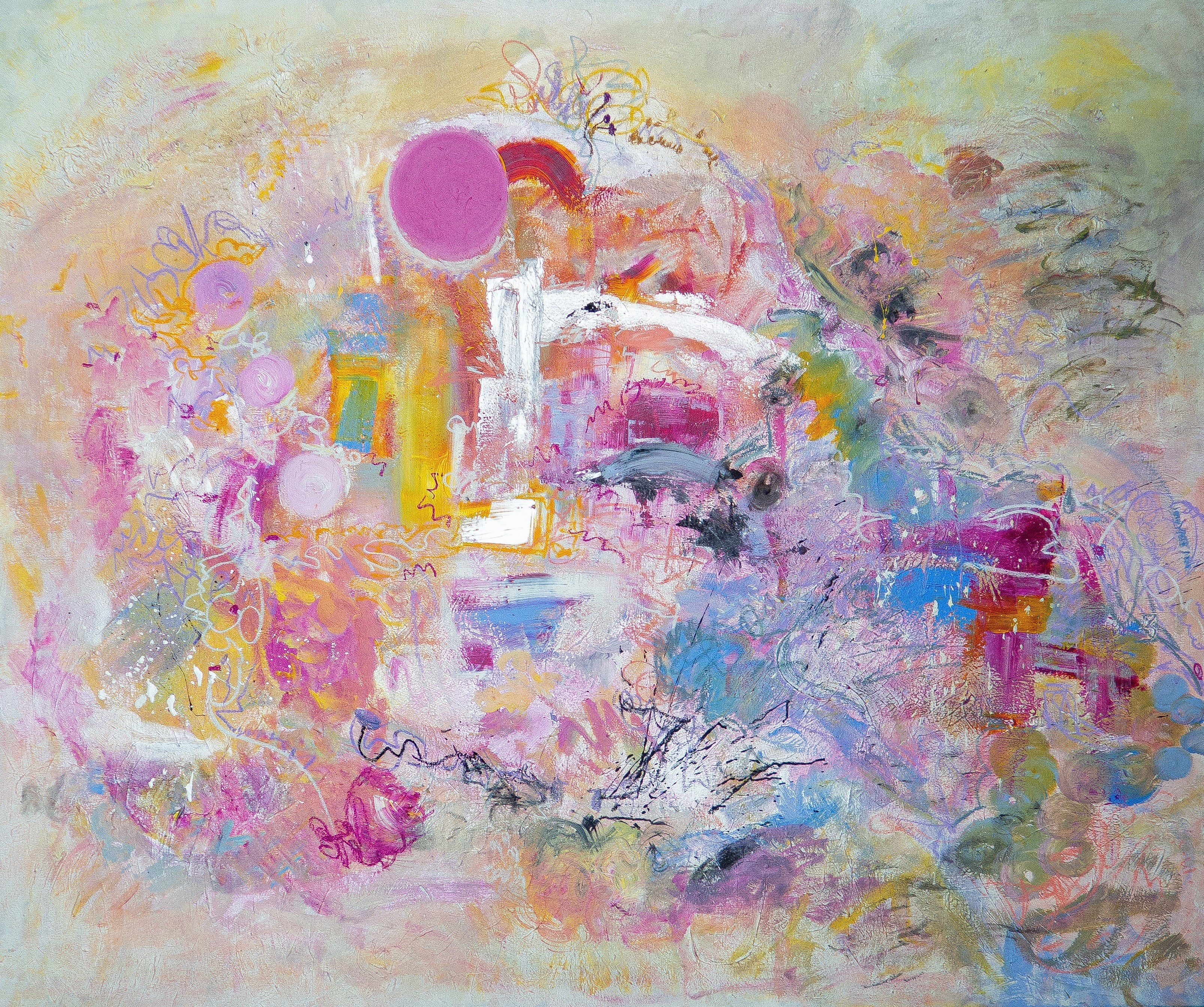 Acrylic Painting 'WHEN THE HEART OPENS' - Acrylic and Oil Pastel Painting Grettel Lemus