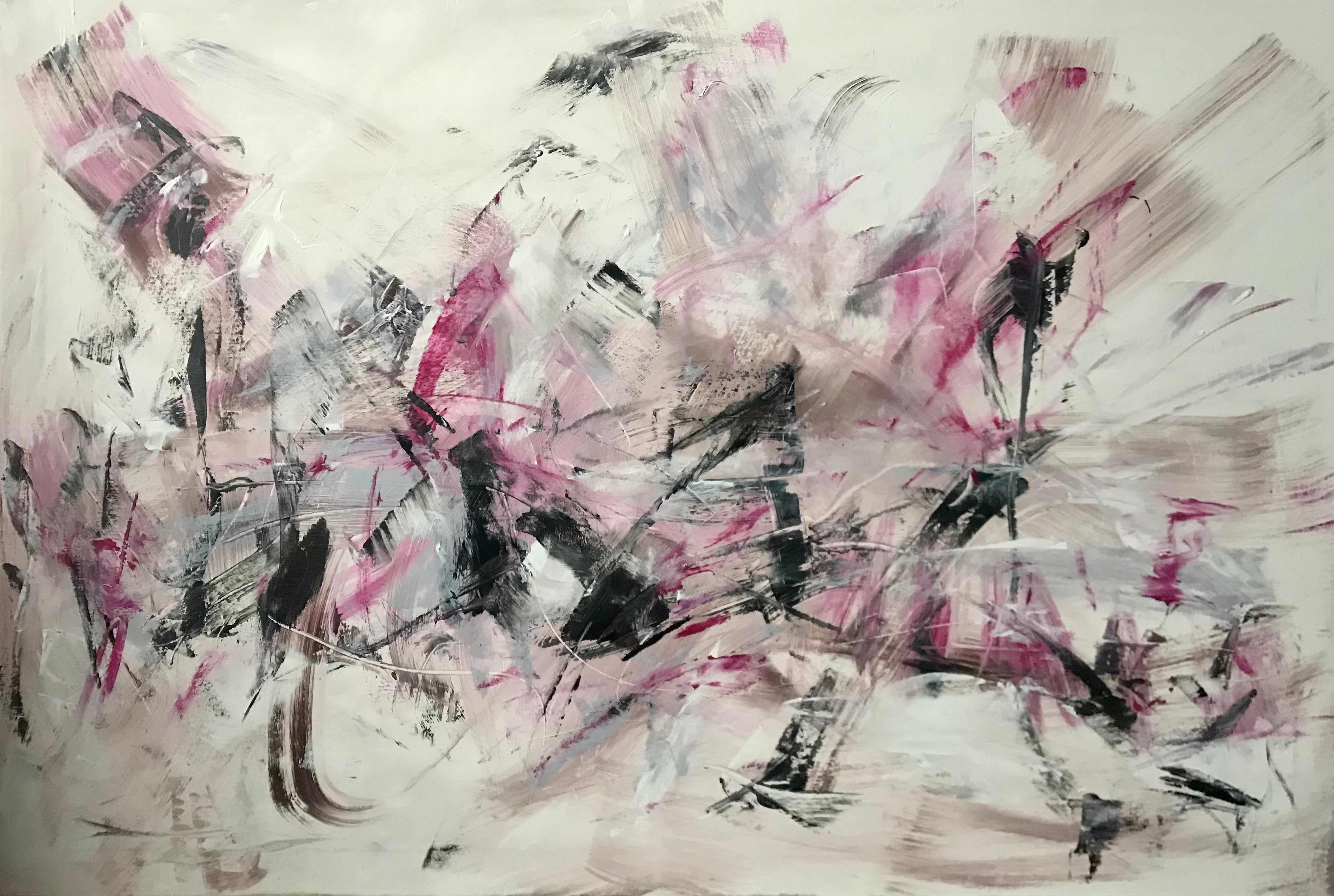 Abstract Painting 'WHILE LISTENING TO THE WIND' - Acrylics, Pigments on Canvas Michelle Hold