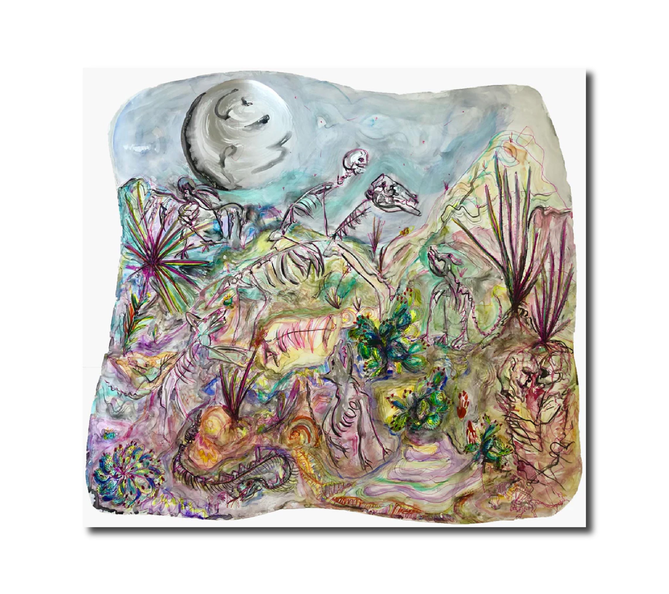 Painting Watercolor 'RIDE OR DIE WITH THE MOON' - Watercolor Painting Lala Abaddon