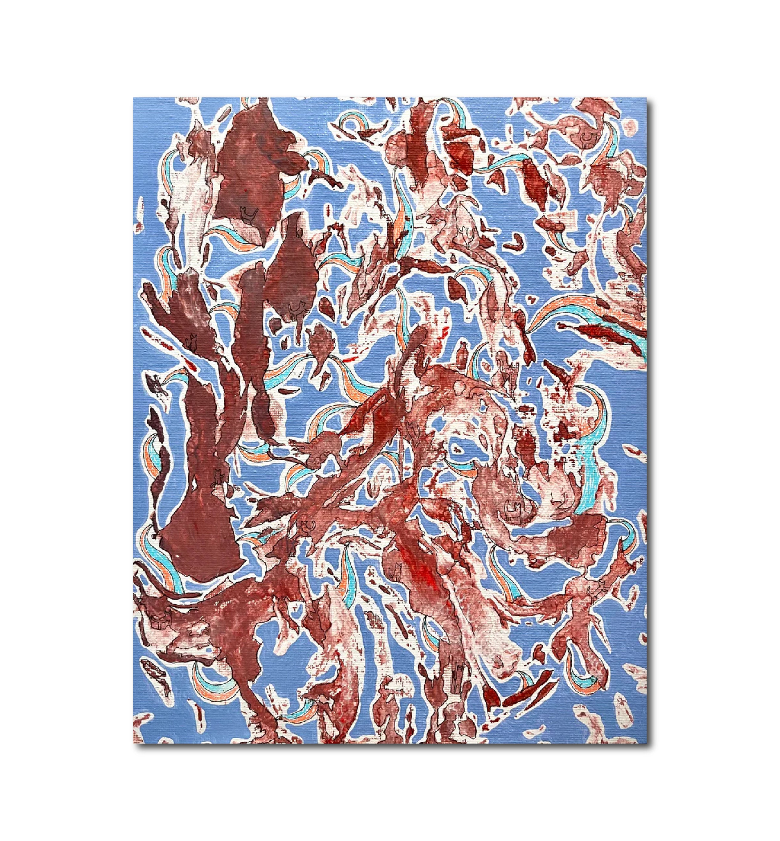 Abstract Acrylic Surrealist 'COSMIC CATS' - Acrylic on Canvas Board June McCall