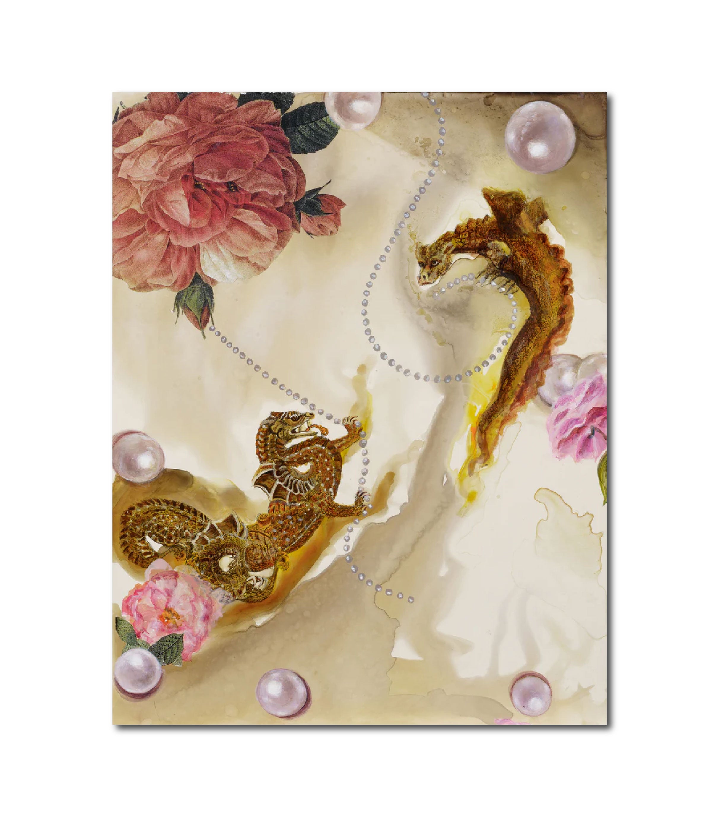 Acrylic Contemporary Design Figurative Ink Painting Surrealism 'WISDOM AND INNOCENCE' - Mixed Media on Wood Panel Sandra Mack-Valencia