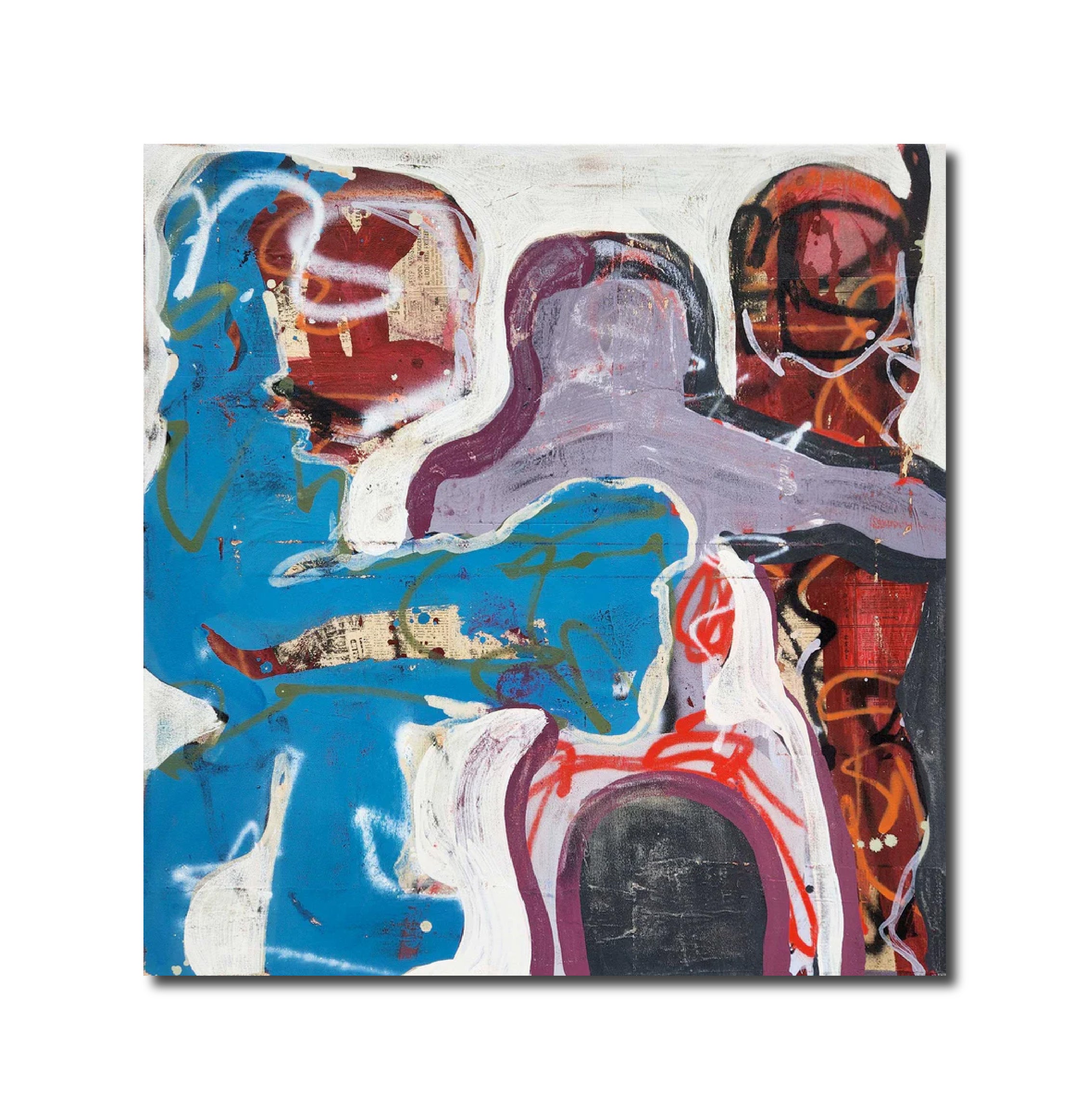 Figurative Paint 'BEWARE OF THE SEVEN GATES' - Vintage Newspaper & Paint on Canvas Dale Voelker