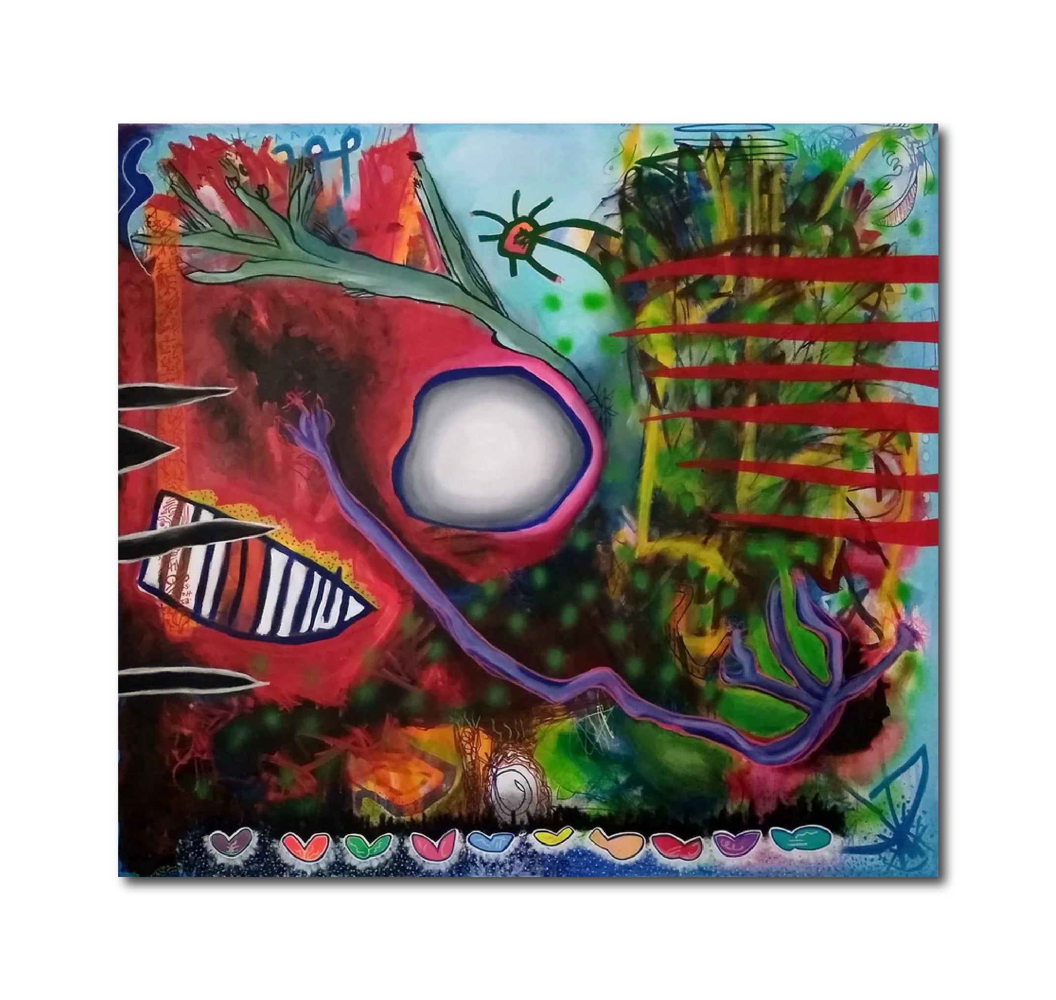 Acrylic Oil Painting 'HOWLING ANGER TREE' - Acrylic, Spray Paint, Metal Leaf, Oil Stick on Canvas Debra Lapatina