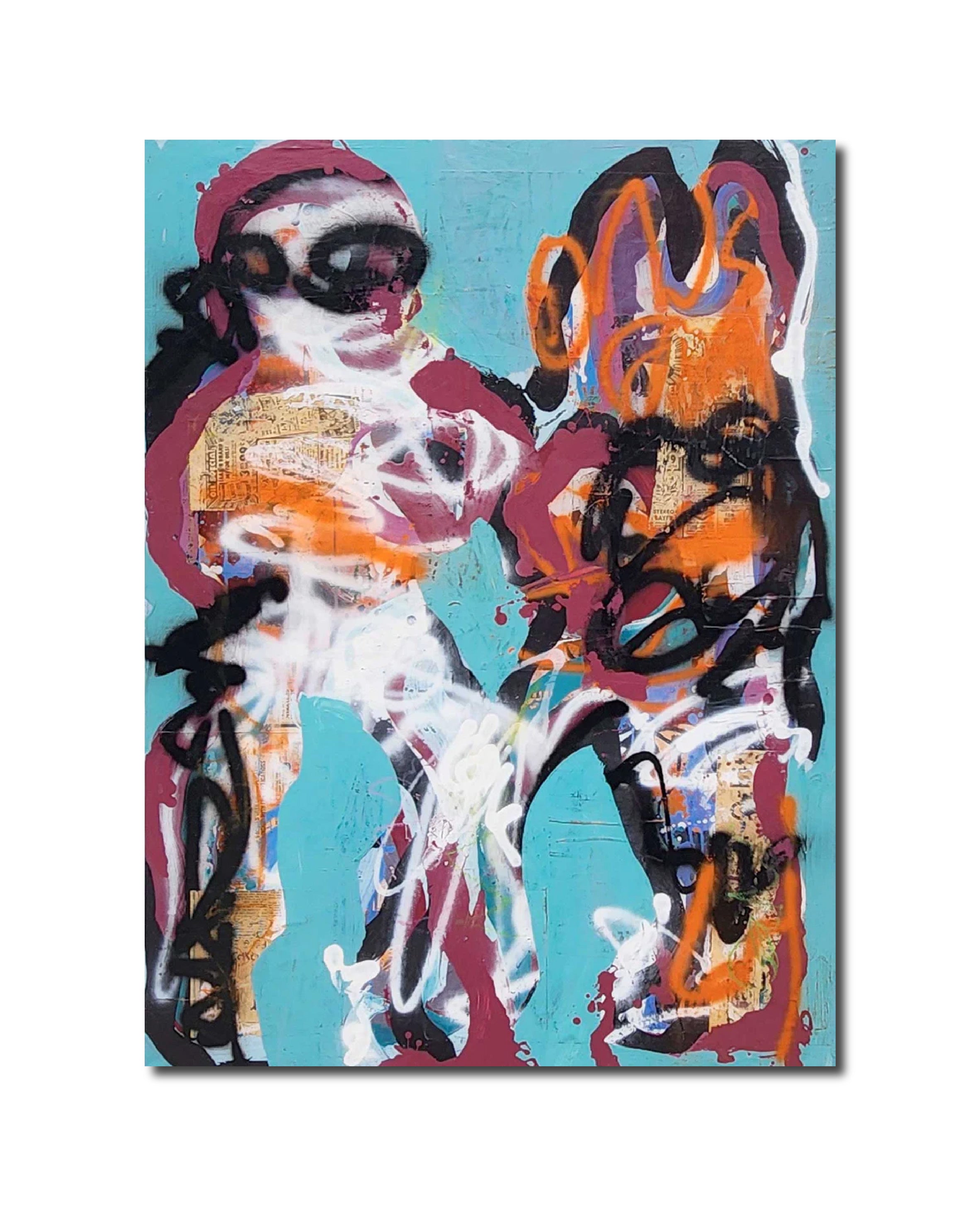 Figurative Paint 'PREPARING FOR BENDS' - Vintage Newspaper & Paint on Canvas Dale Voelker