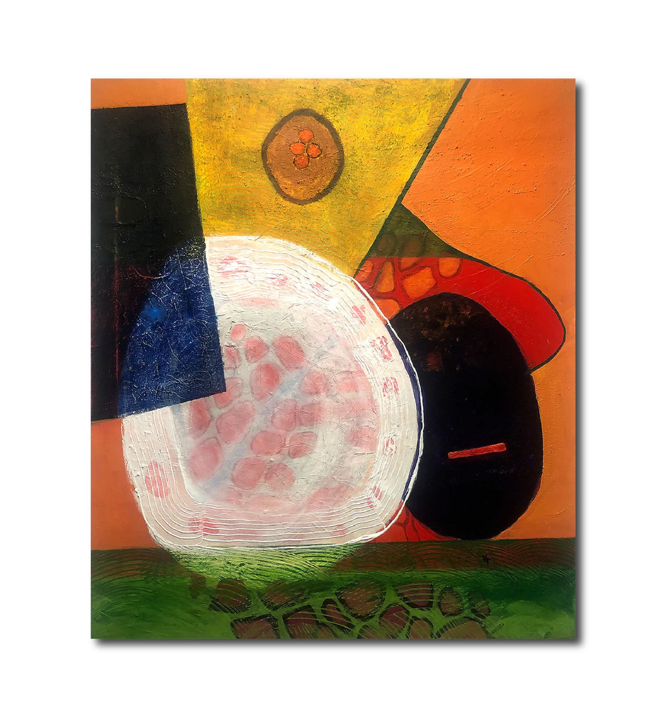 Acrylic Collage 'MIGRATING MICROBES' - Acrylic, Mica, Charcoal, Collage, Black Magma on Canvas Karin Batten