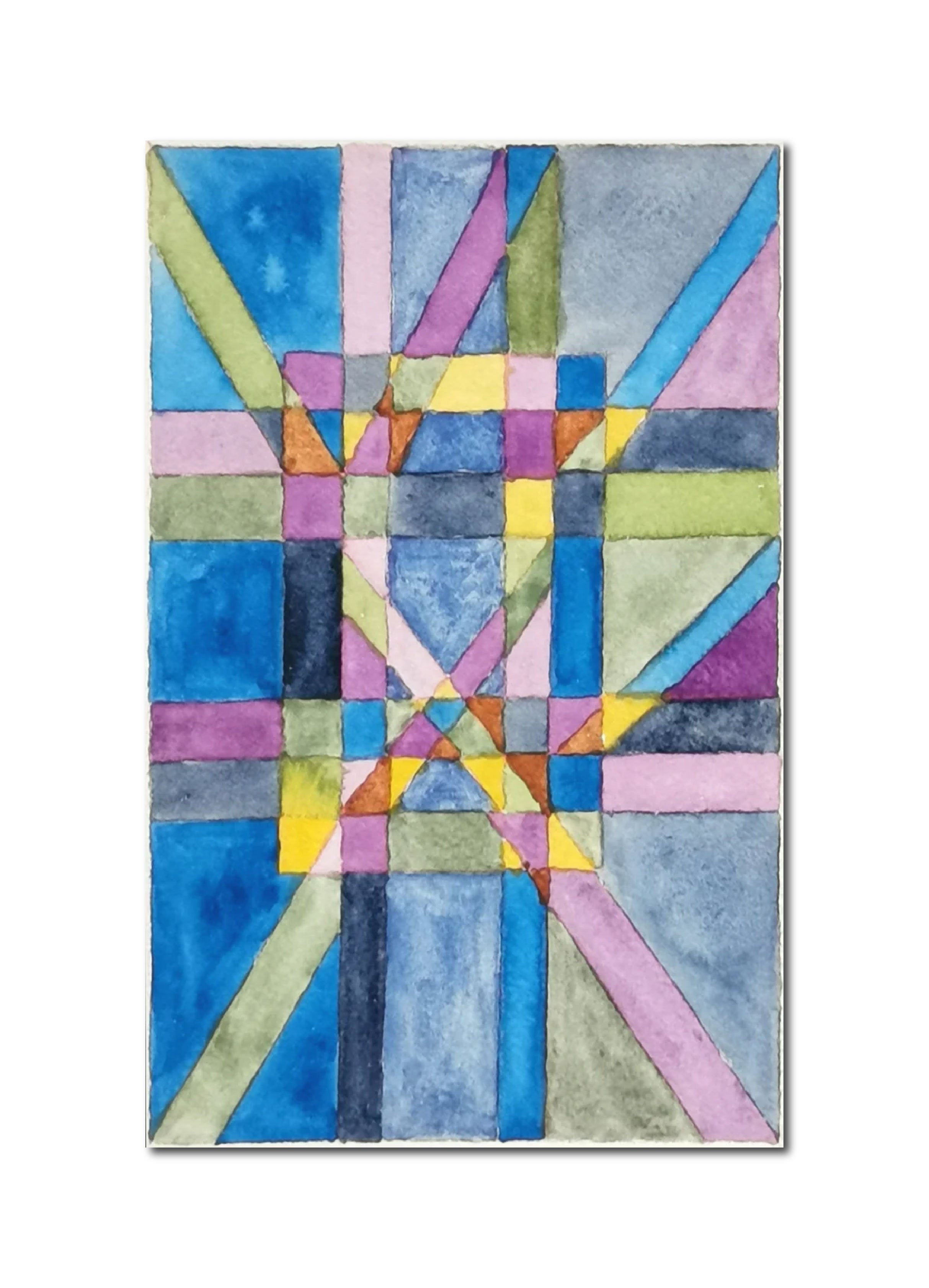 Abstract Contemporary Expressionist Geometric Watercolor 'WEIGHTINGS IN THE SYSTEM 14' - Watercolor on paper Miika Nyyssonen