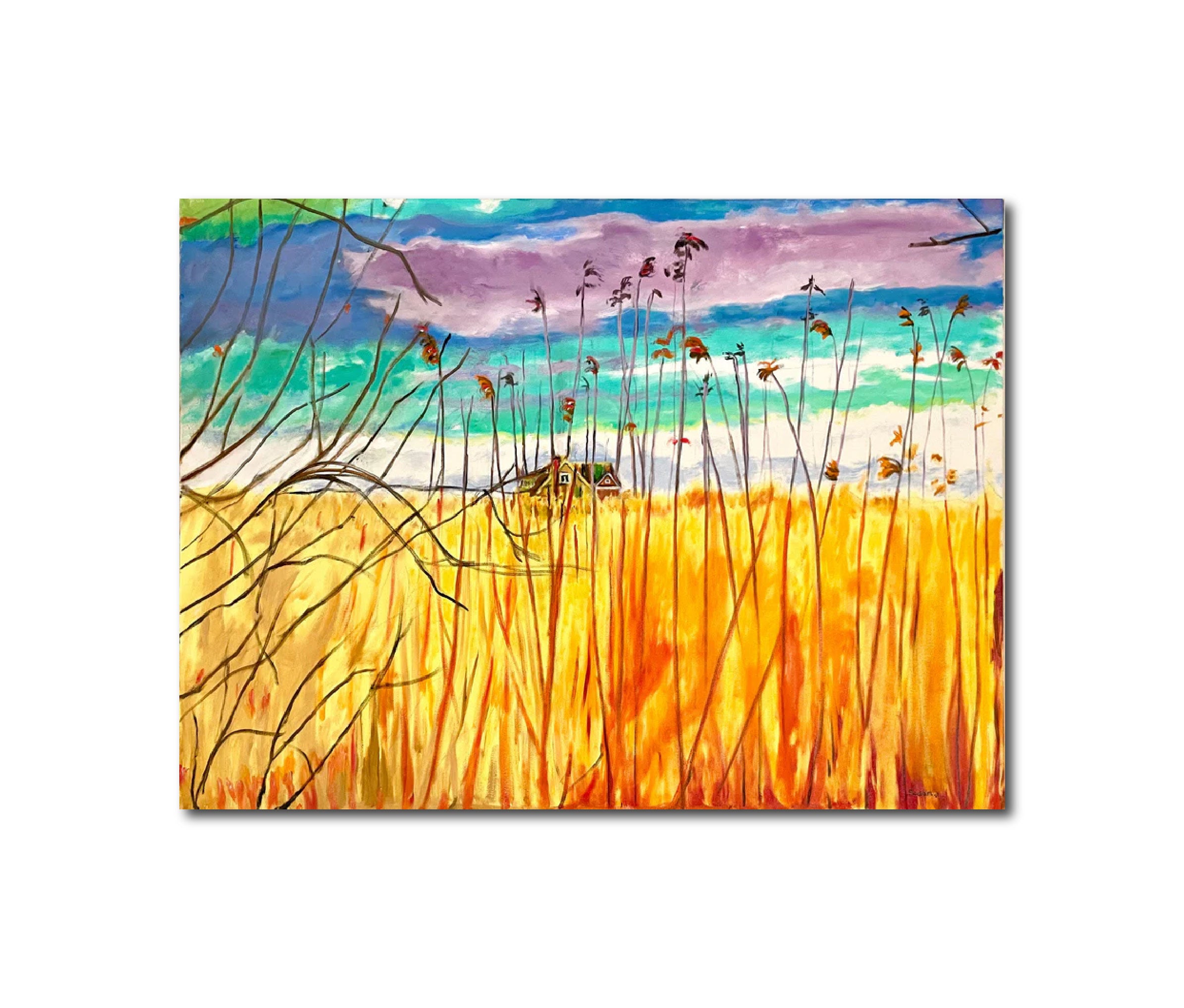 Acrylic Ink Oil 'THROUGH THE MARSH' - Acrylic, Oil & Ink on canvas Susan Stewart