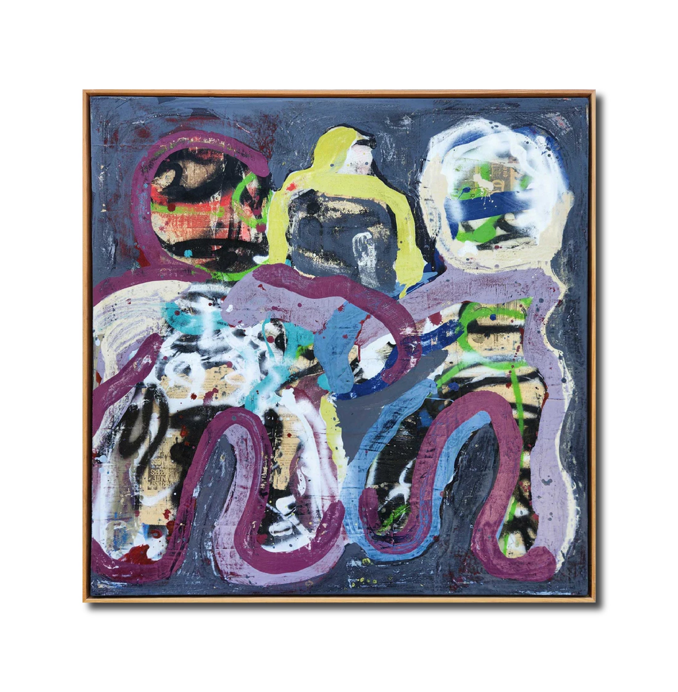 Figurative Paint 'PUBLIC CAMPFIRE' - Vintage Newspaper, Pastel & Paint on Canvas Dale Voelker