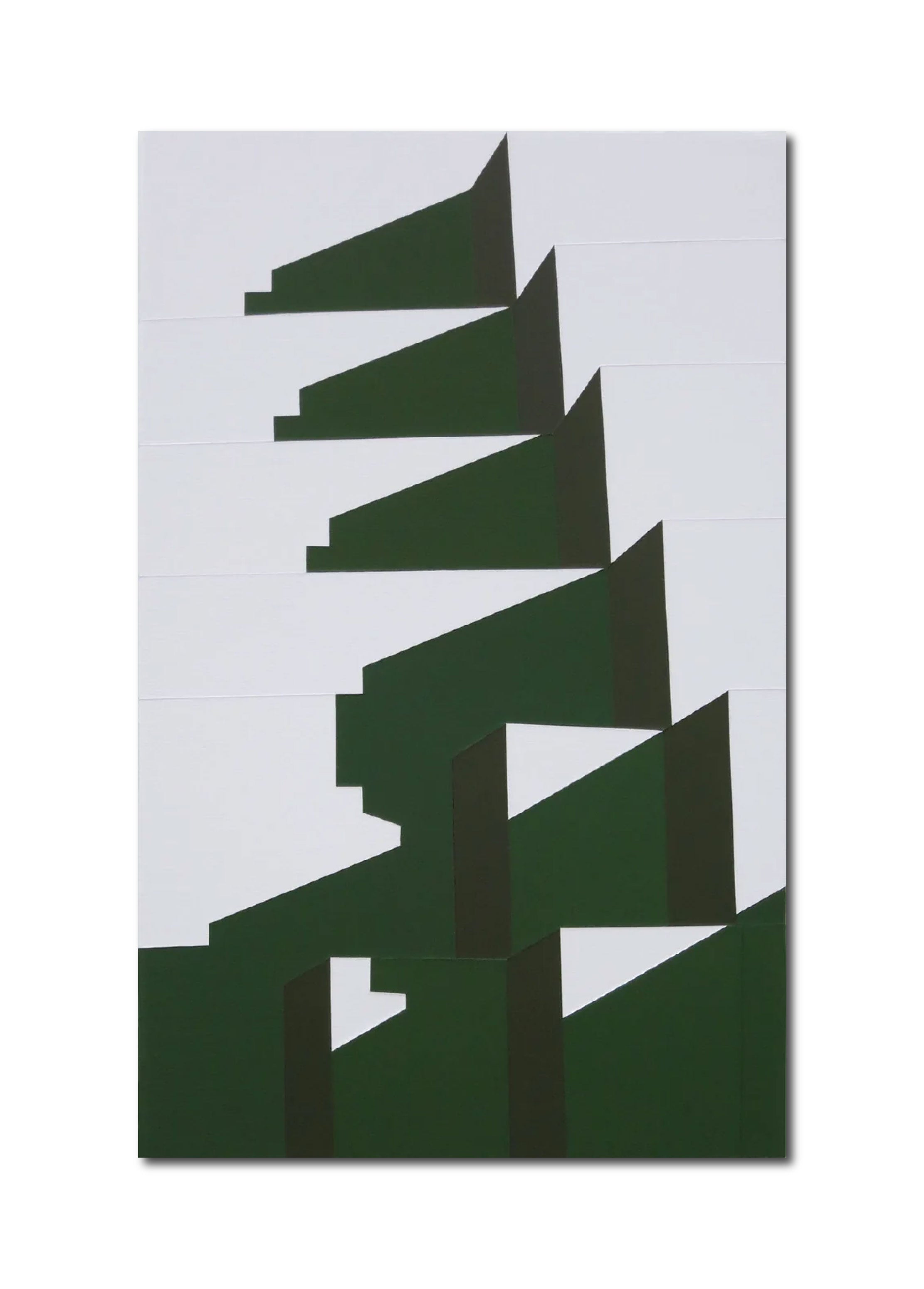 Abstract Acrylic Geometric Minimal Painting 'ZIGGURAT (GREEN)' - Acrylic on Aluminium Katherine Lubar