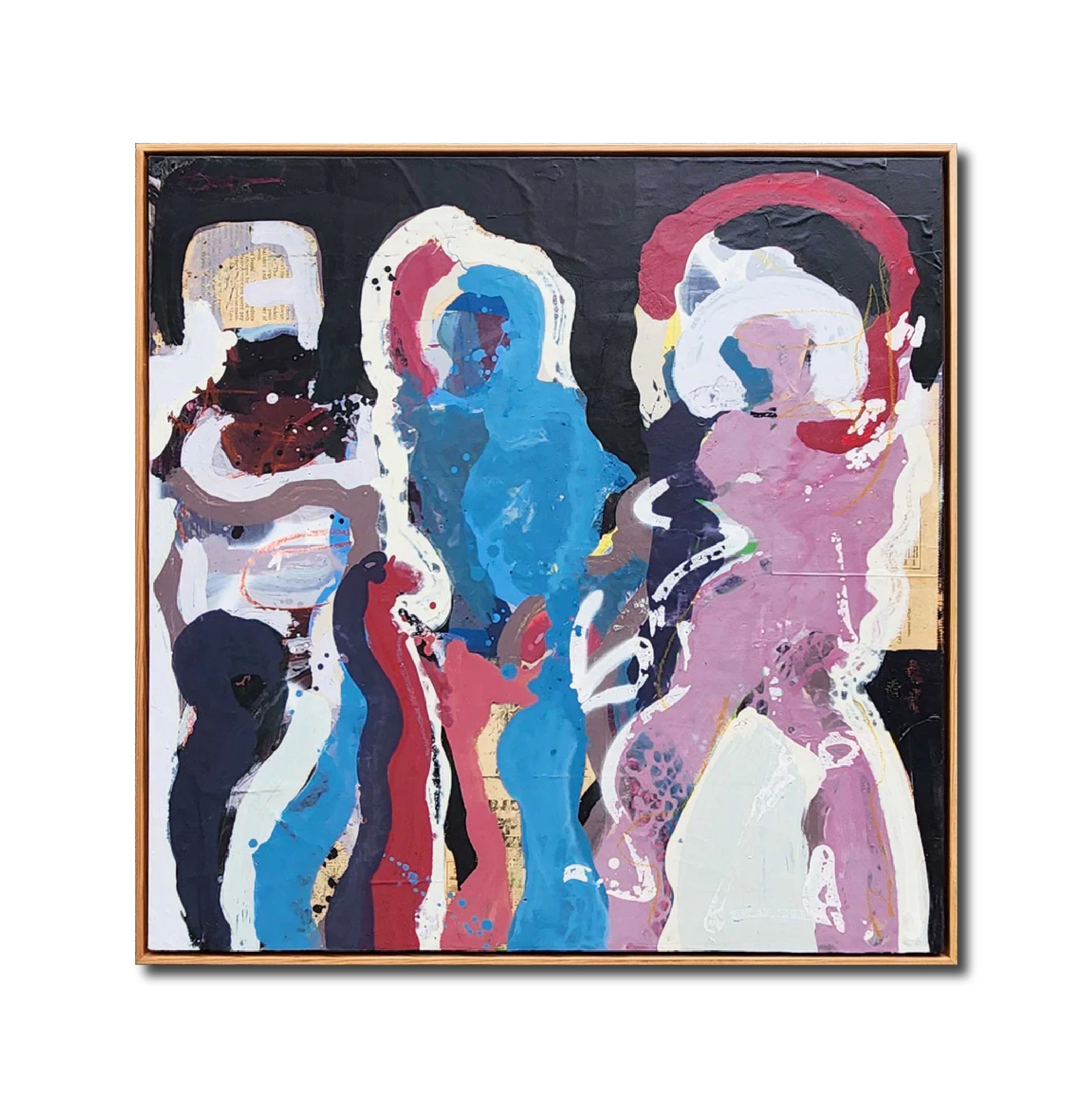 Figurative Paint 'FINALLY SPACEWALK “A”' - Vintage Newspaper, Pastel & Paint on Canvas Dale Voelker