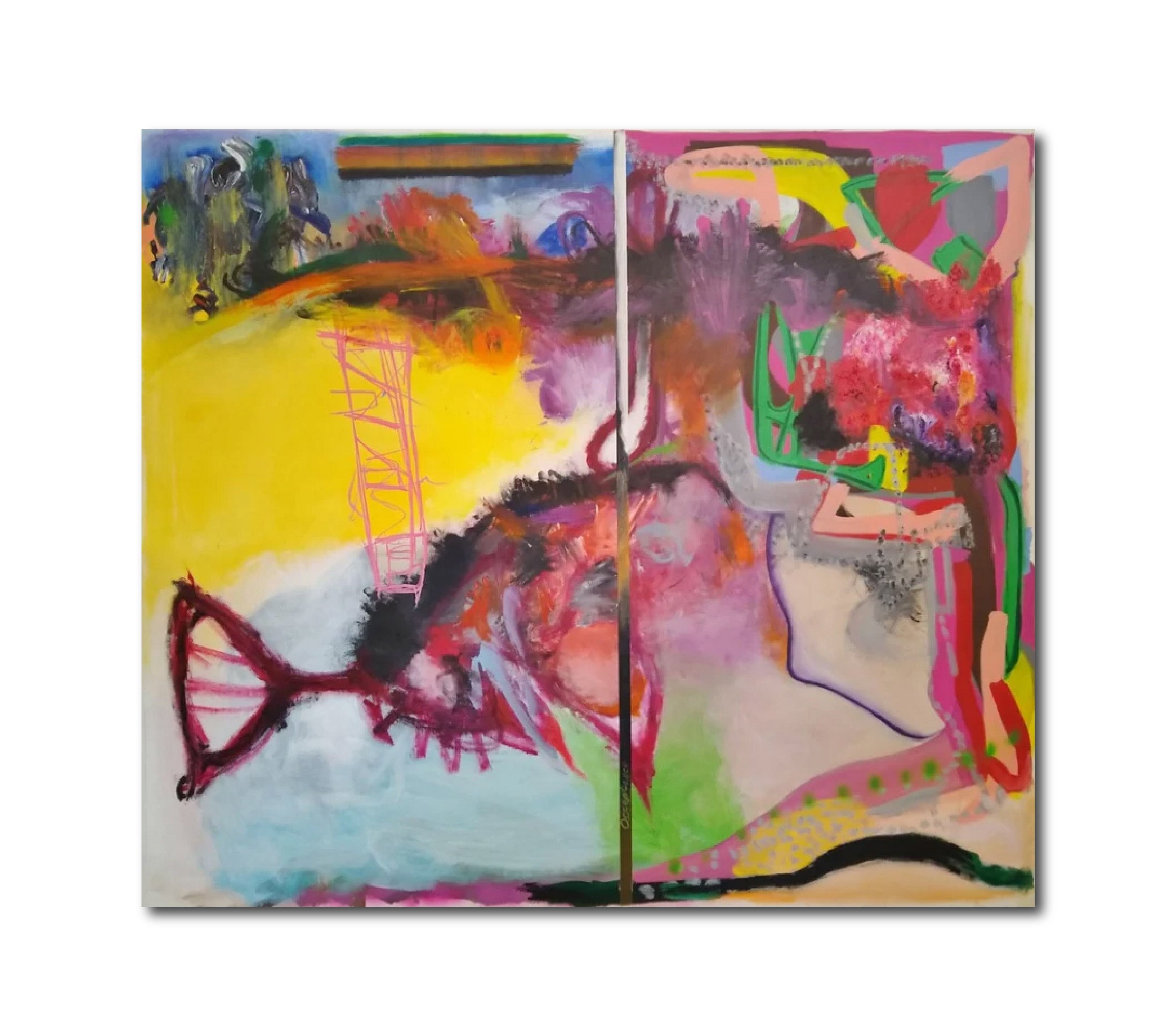 Acrylic Oil Painting 'MY SISTER THINKS I'M SATAN' - Acrylic, Spray Paint, Oil Stick, Pumice on Canvas Debra Lapatina