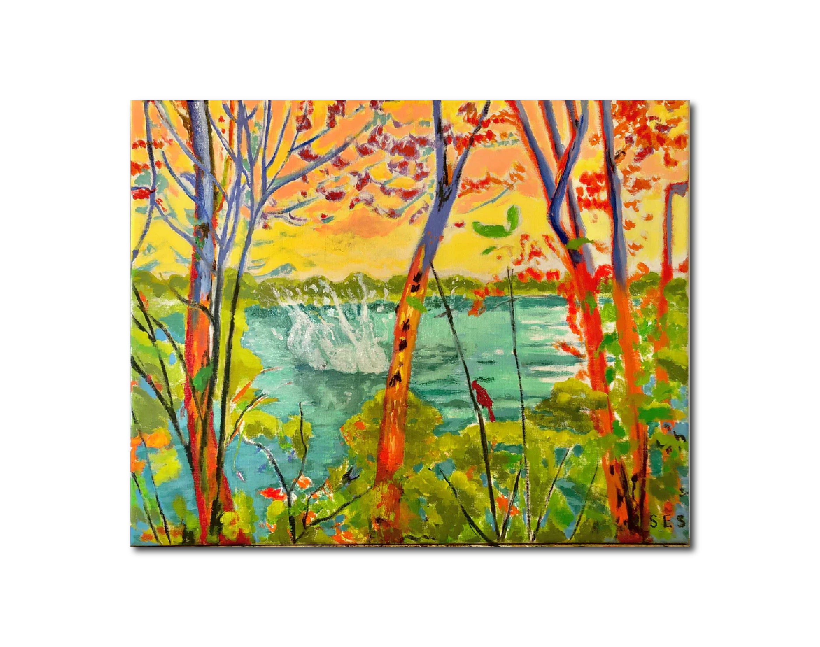 Acrylic Ink Oil 'BUCOLIC SPLASH' - Oil, Acrylic & Ink on canvas Susan Stewart