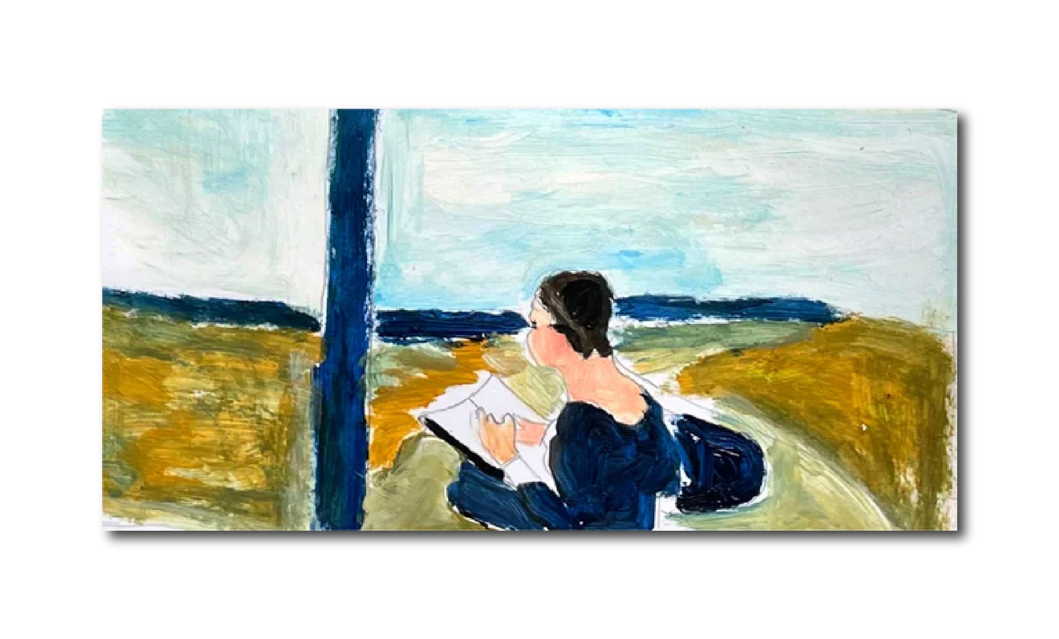 Acrylic Painting wood 'READING' - Acrylic on Wood Panel Irfan Ajvazi