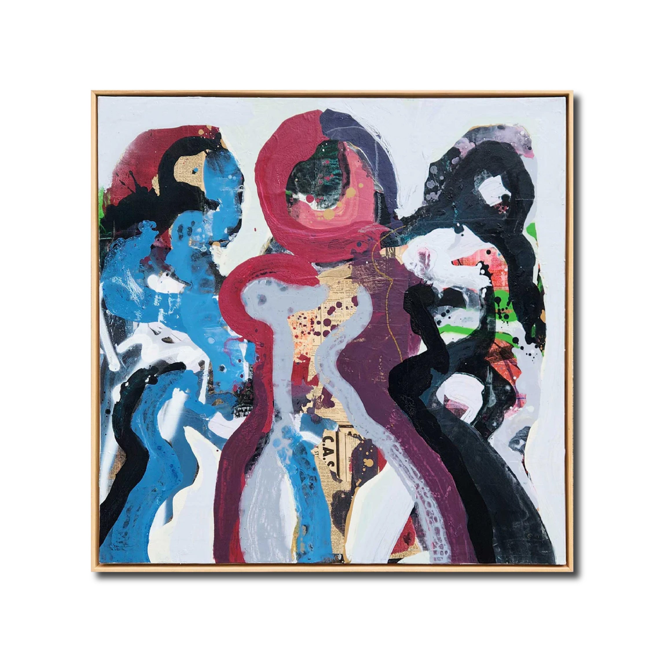 Figurative Paint 'FINALLY SPACEWALK “B”' - Vintage Newspaper, Pastel & Paint on Canvas Dale Voelker