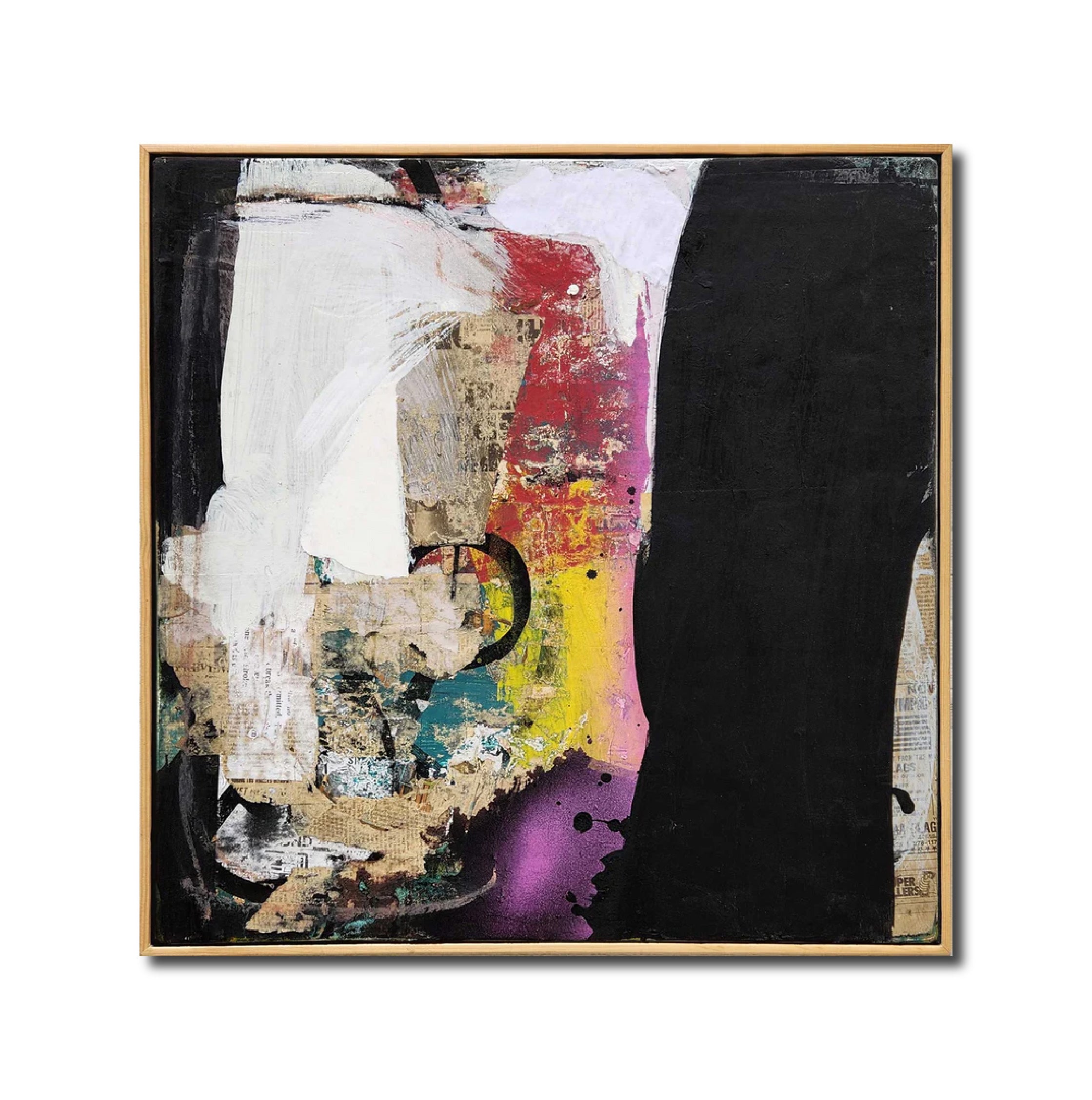 Abstract Paint 'COMPETITION PEOPLE' - Vintage newspaper, Pastel, Marker and Paint on wood panel Dale Voelker
