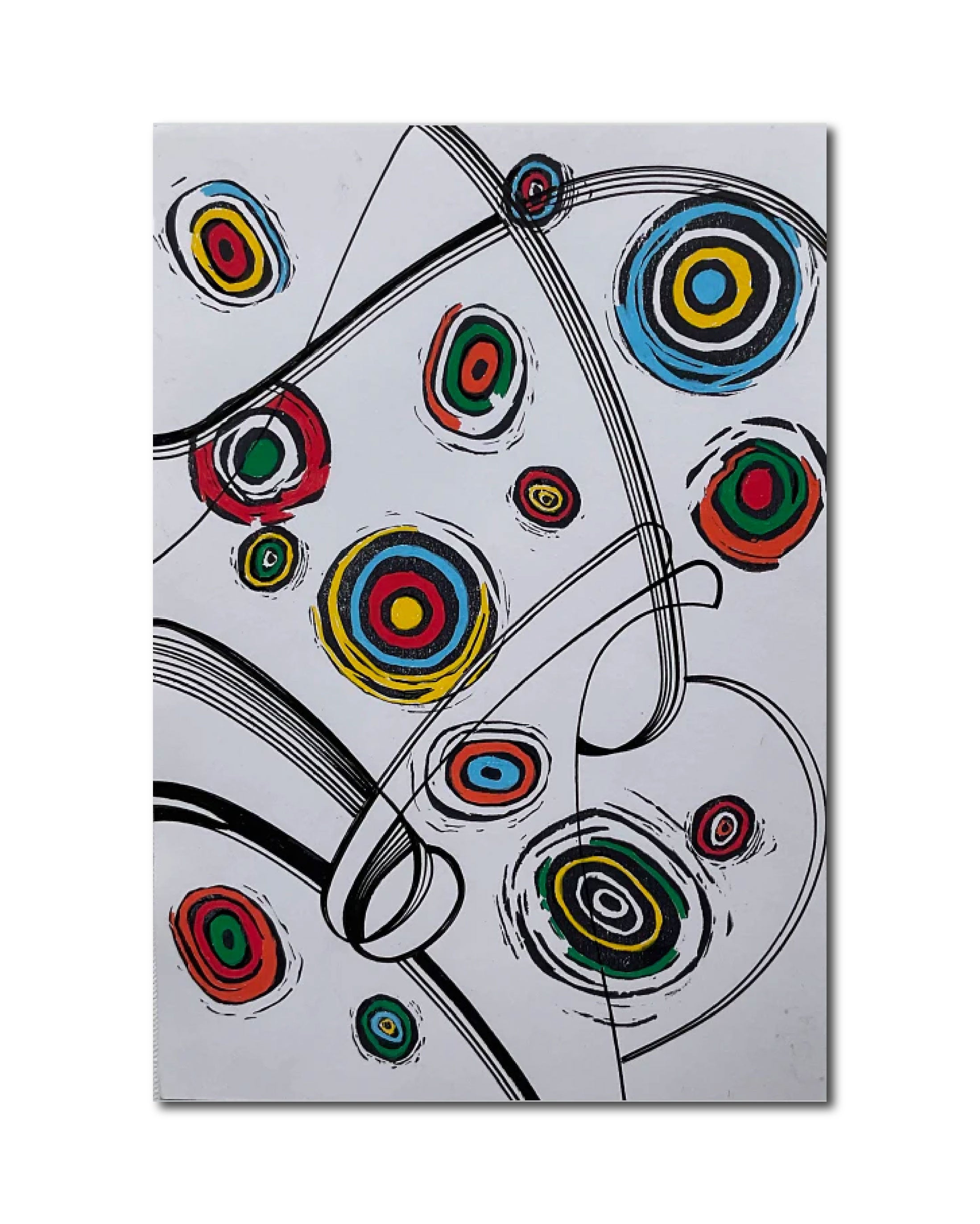 Contemporary 'TRAPEZE' - Print, pen, color pencil Linda Gelbard