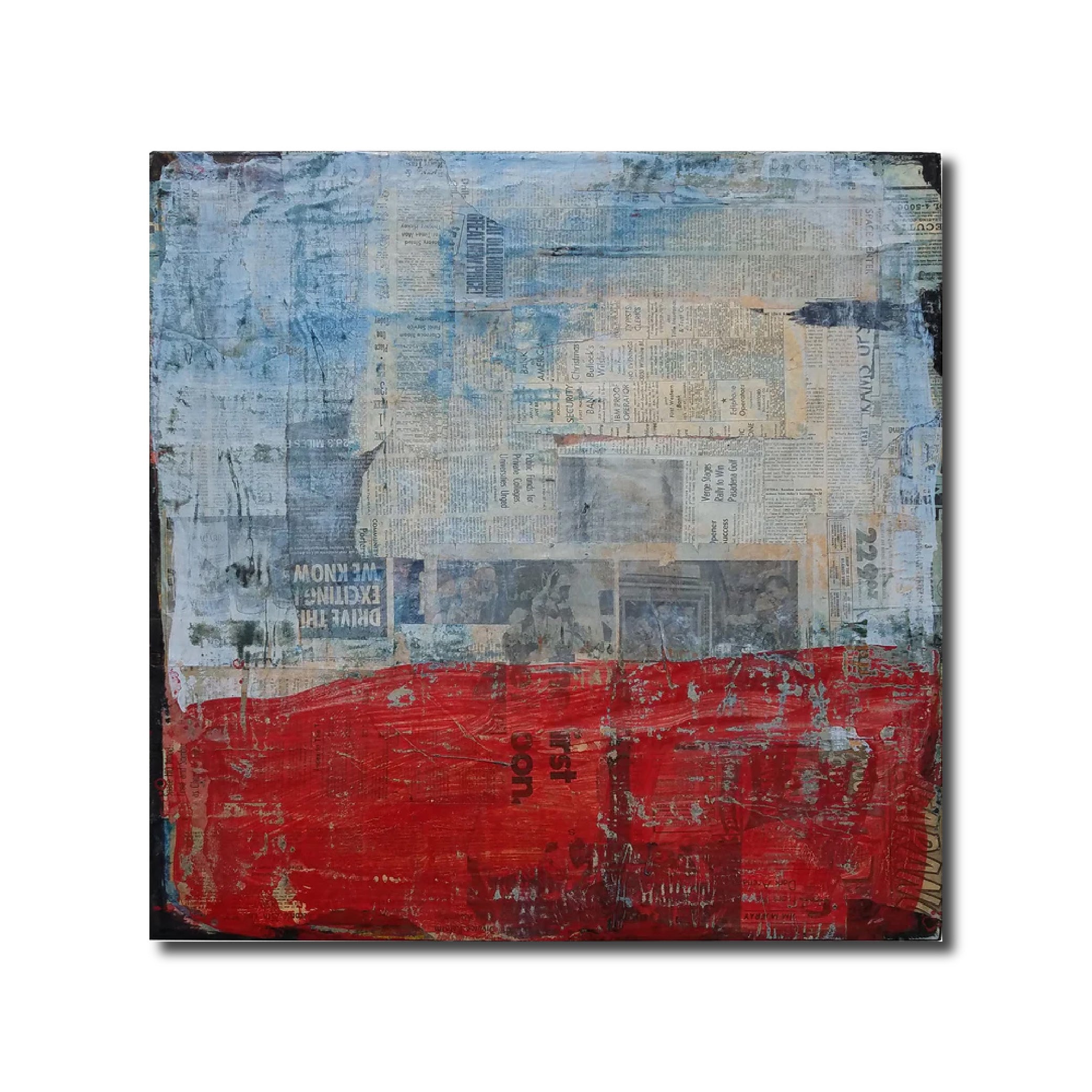 Abstract Paint wood 'CONTROL BUTTON FOR INSTANT COLOR' - Vintage Newspaper & Paint on Wood Panel Dale Voelker