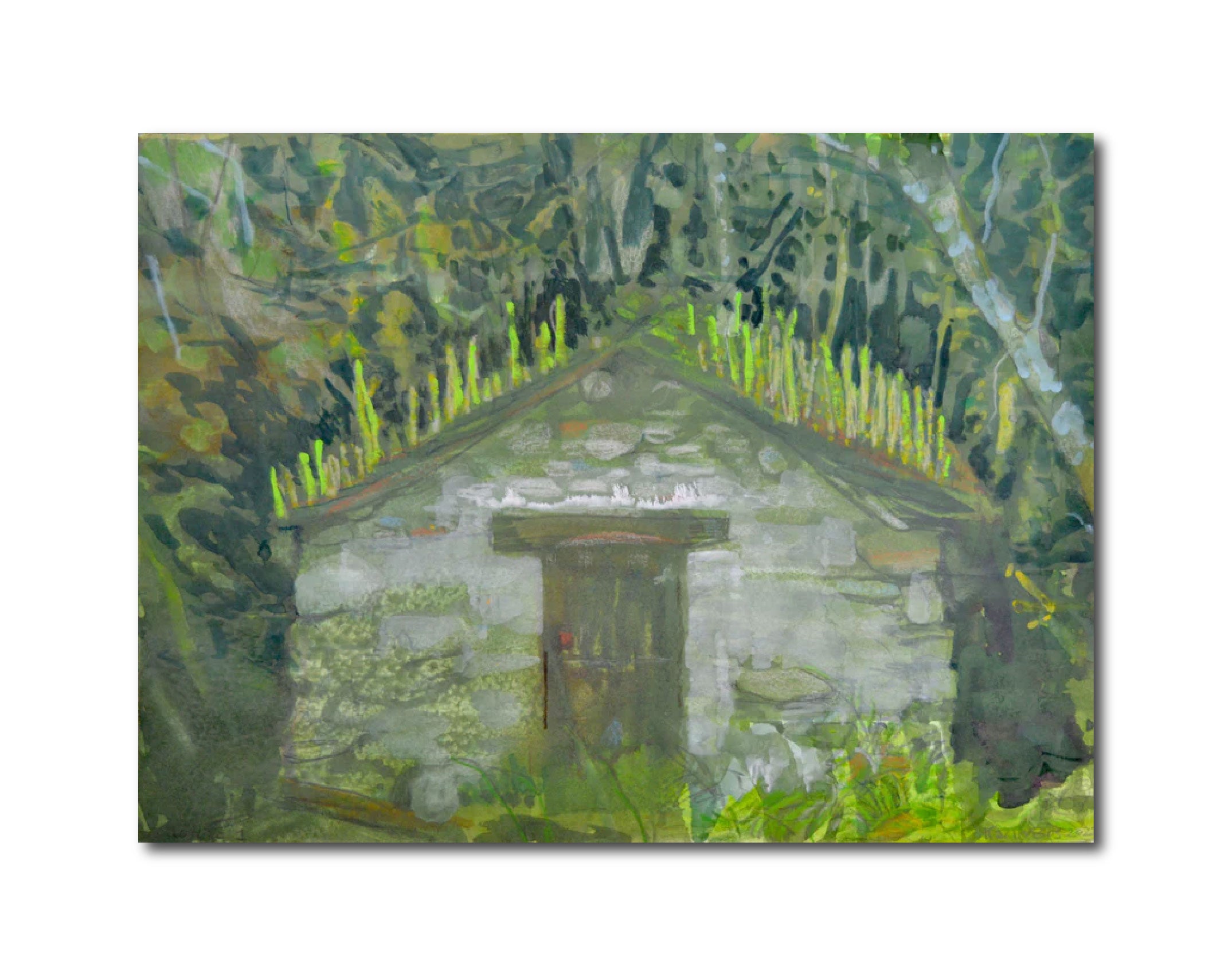 Contemporary Figurative Landscape Painting Watercolor 'MOLINO 1' - Gouache and Pastel Chalk on Paper Karin Bos