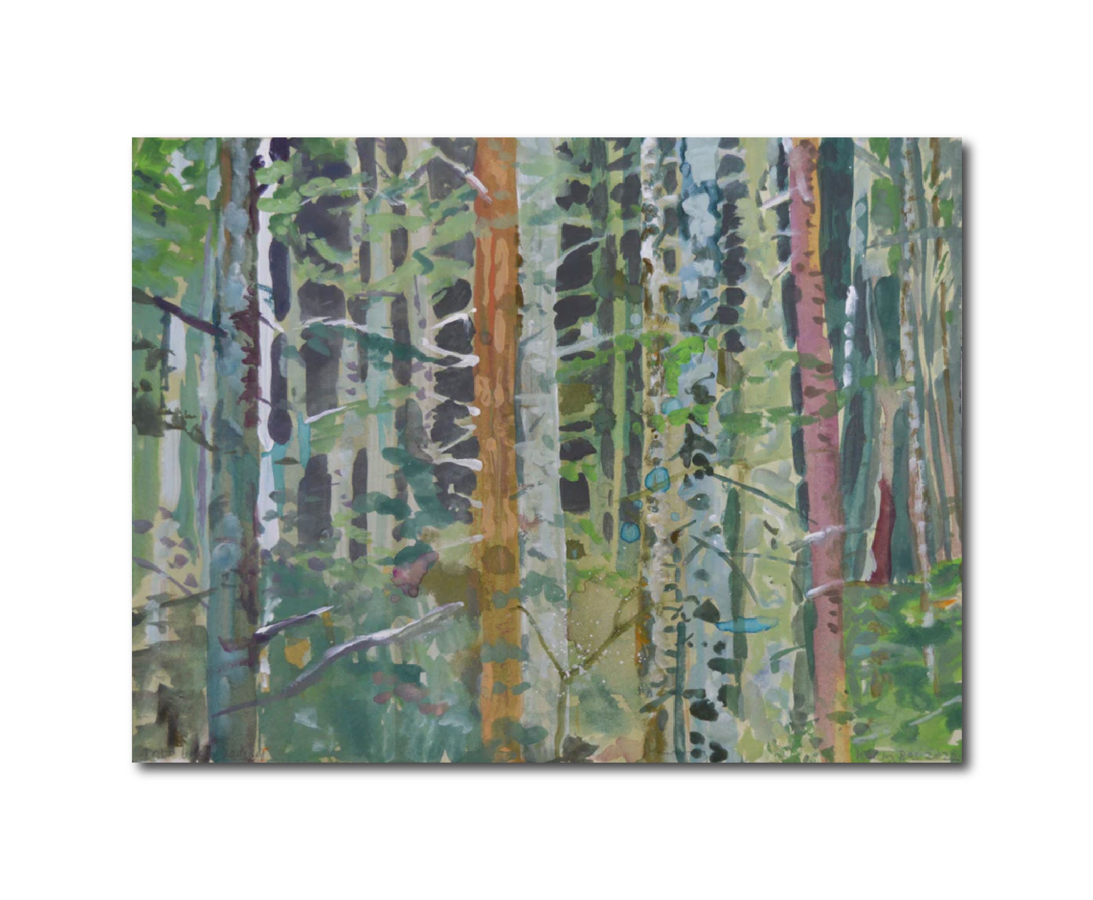Contemporary Figurative Landscape Painting Watercolor 'INTO THE WOODS 4' - Gouache on Paper Karin Bos