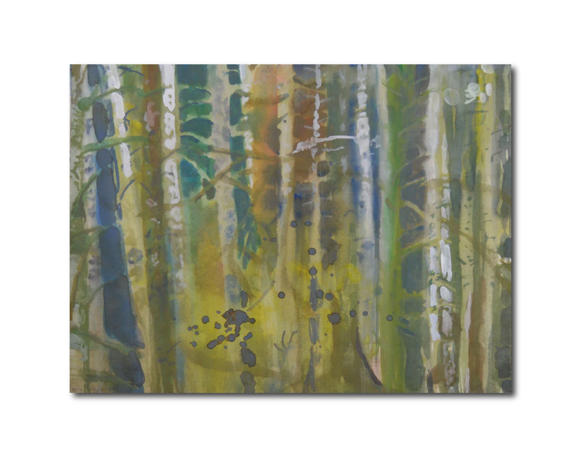 Contemporary Figurative Landscape Painting Watercolor 'INTO THE WOODS 3' - Gouache on Paper Karin Bos