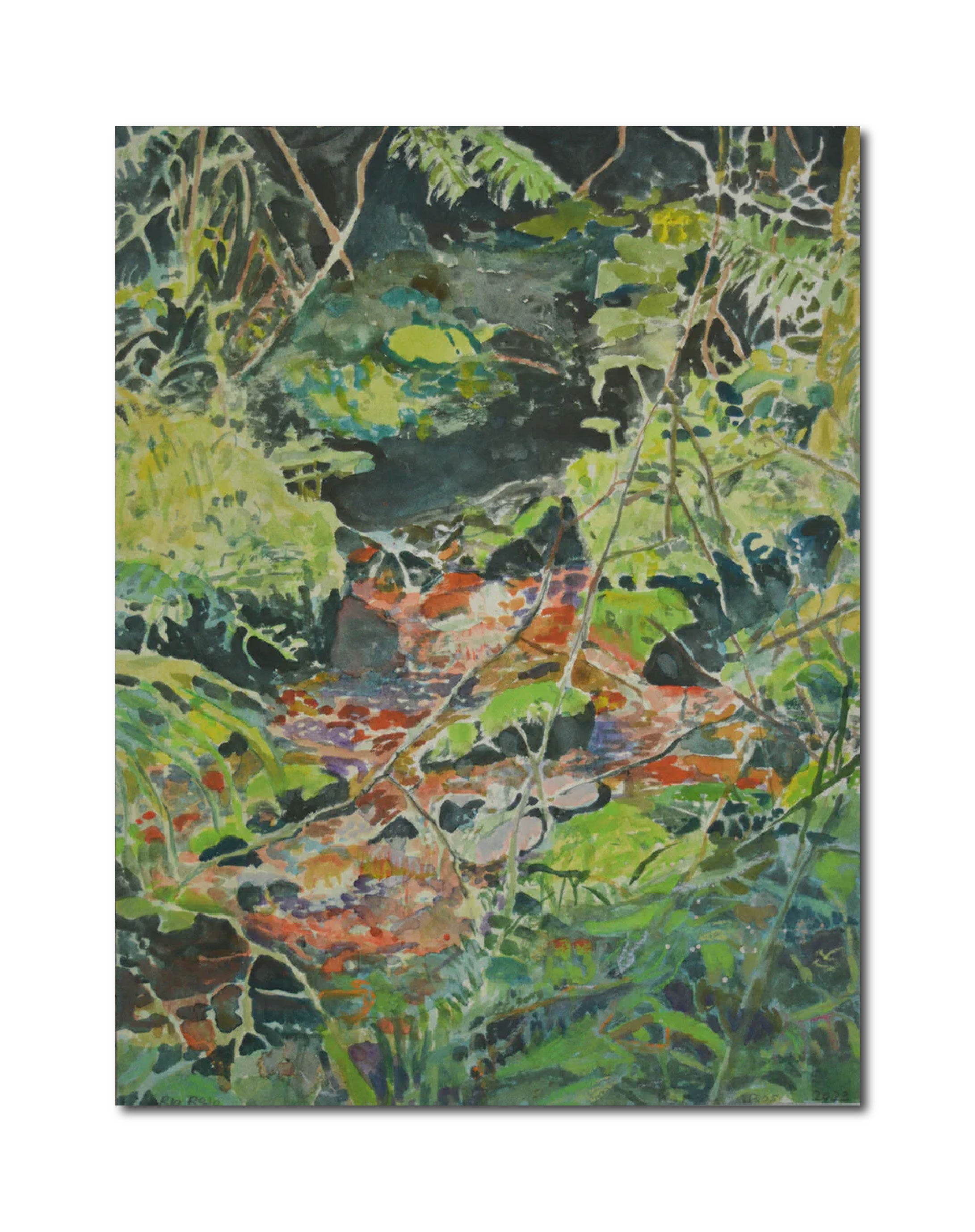 Contemporary Figurative Landscape Painting Watercolor 'RIO ROJO' - Gouache on Paper Karin Bos