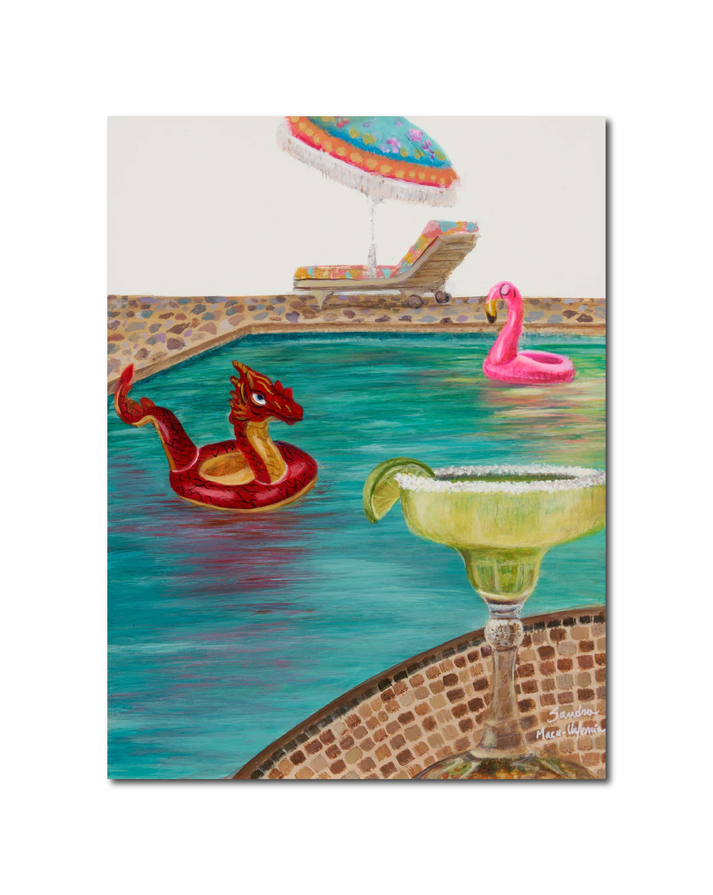 Acrylic Contemporary Design Figurative Ink Painting Surrealism 'CHISPA A.K.A. SUMMER IS HEAVEN' - Acrylic on Wood Panel Sandra Mack-Valencia