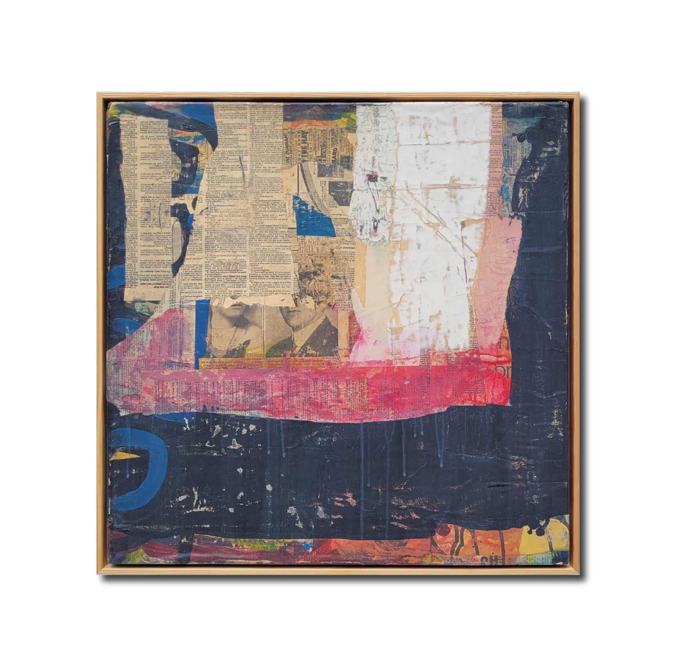 Abstract Paint wood 'TROPICAL REVIEW' - Vintage Newspaper & Paint on Wood Panel Dale Voelker