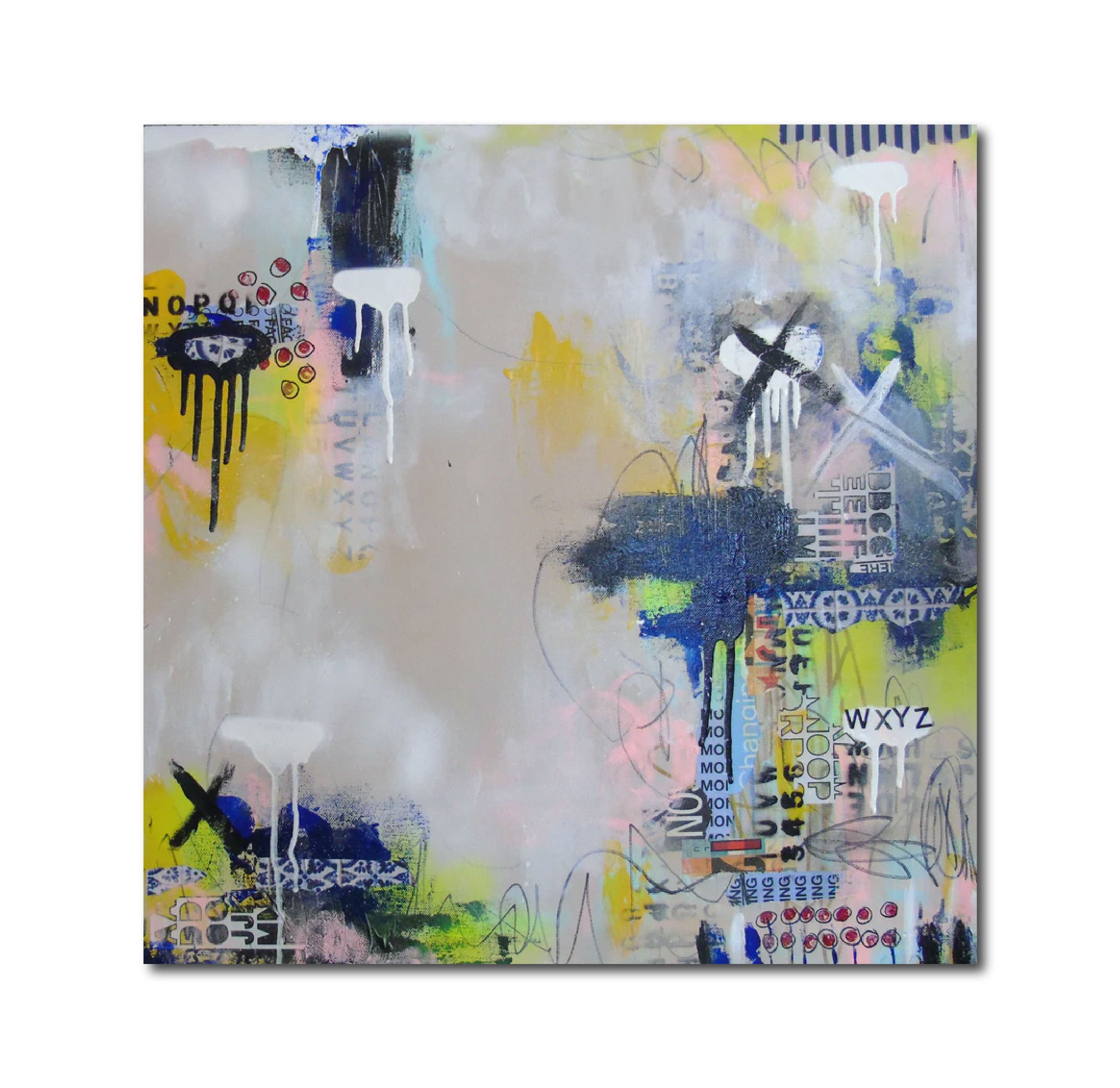 Acrylic Collage Contemporary Expressionist Painting 'DOWN ON THE CORNER' Lorette C. Luzajic