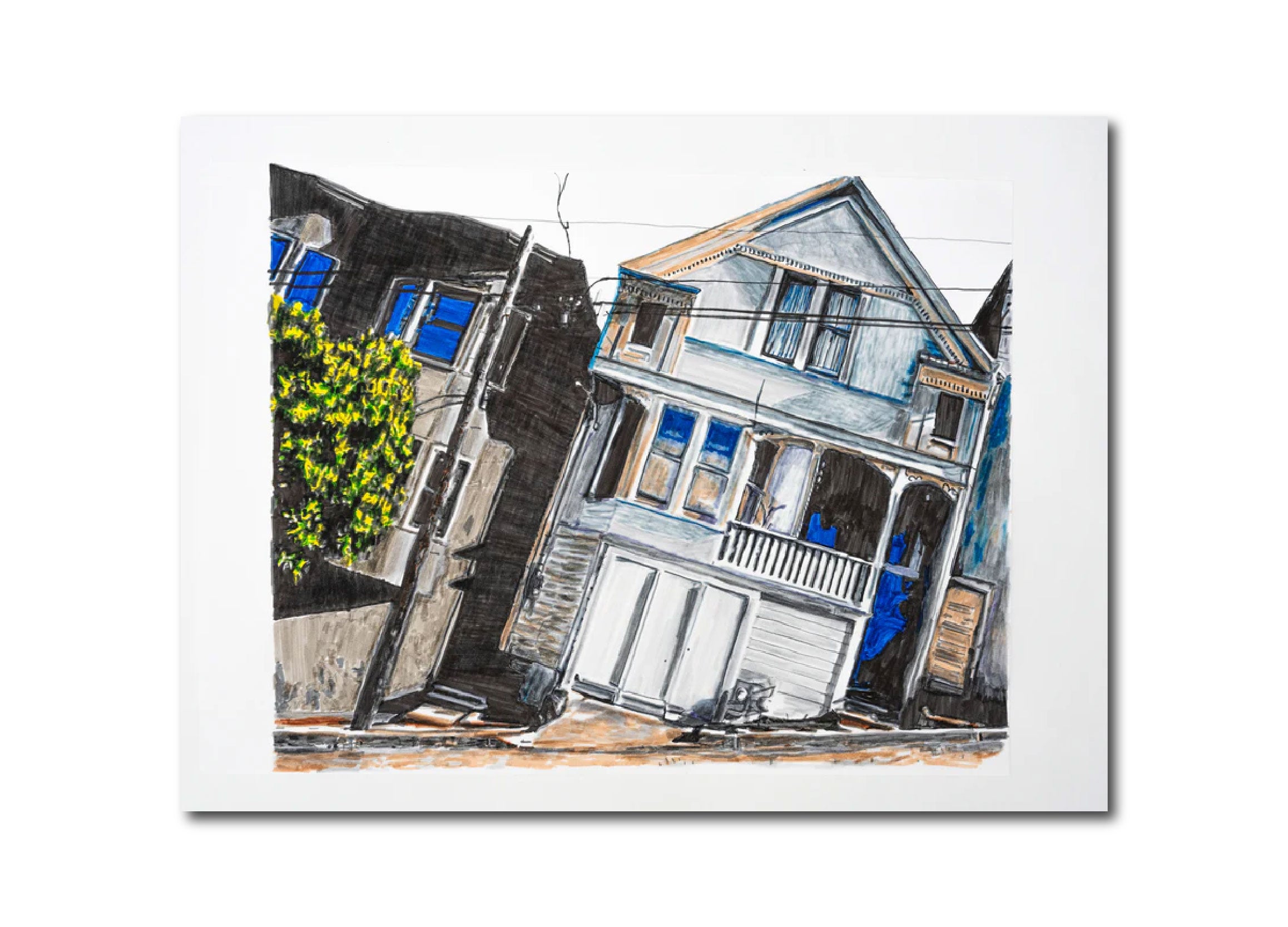 Abstract Contemporary Digital Figurative Psychedelic Surrealism 'TILT (SF, HOUSES)' Michael Shaw