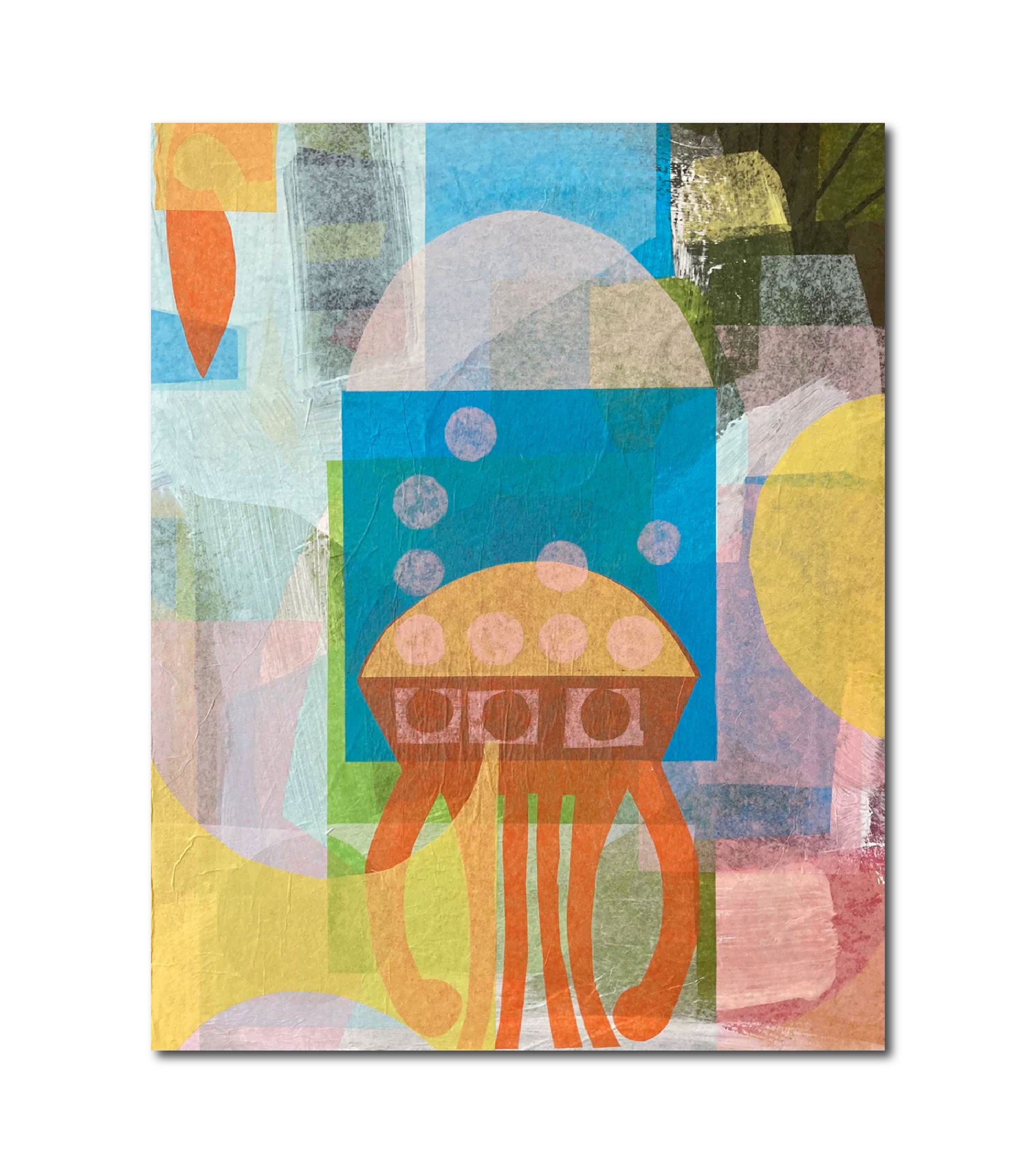 Abstract Geometric Painting 'VISITOR' Mixed Media on Wood Panel Rene Vasquez
