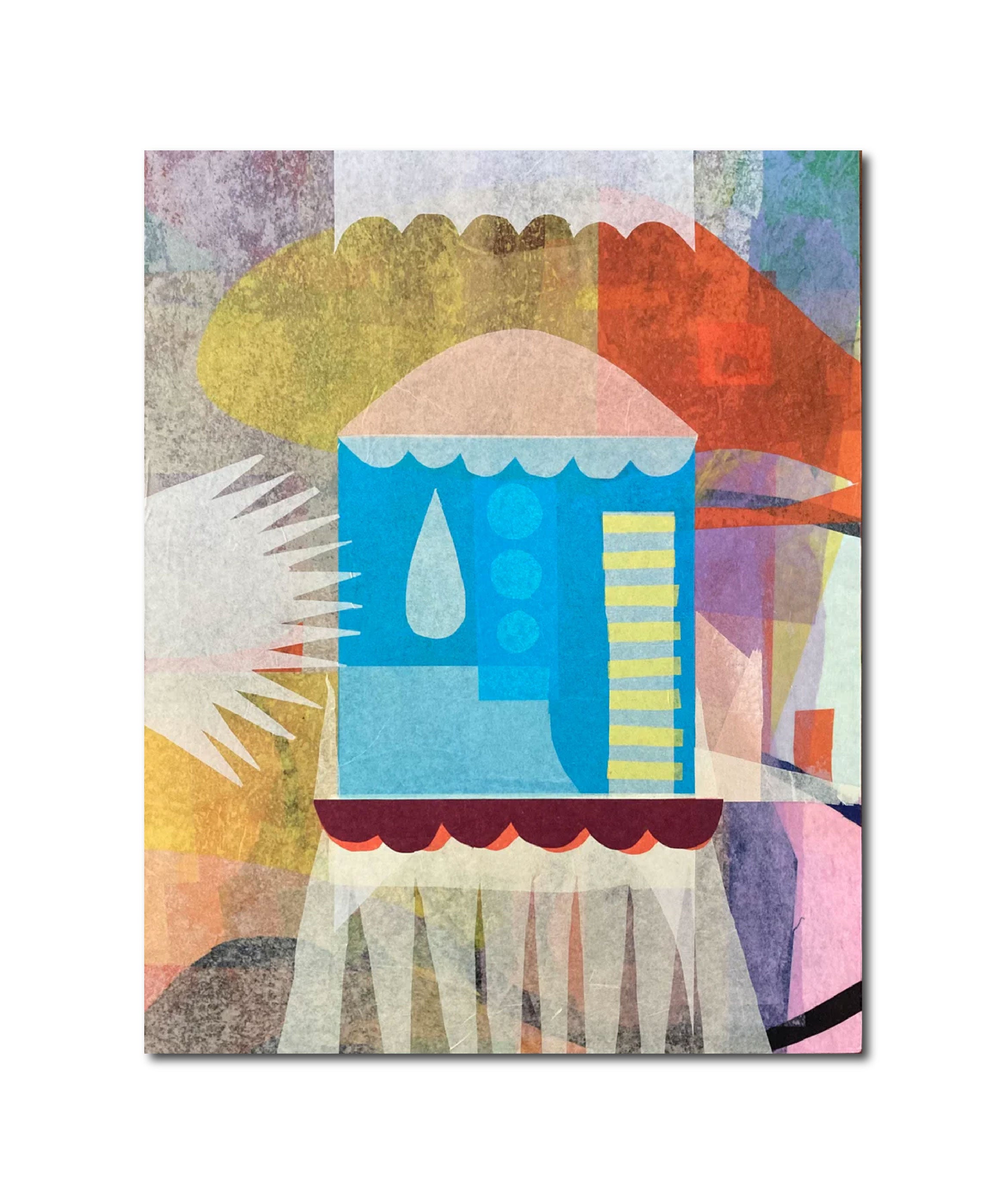 Abstract Geometric Painting 'COMPUTER' Mixed Media on Wood Panel Rene Vasquez