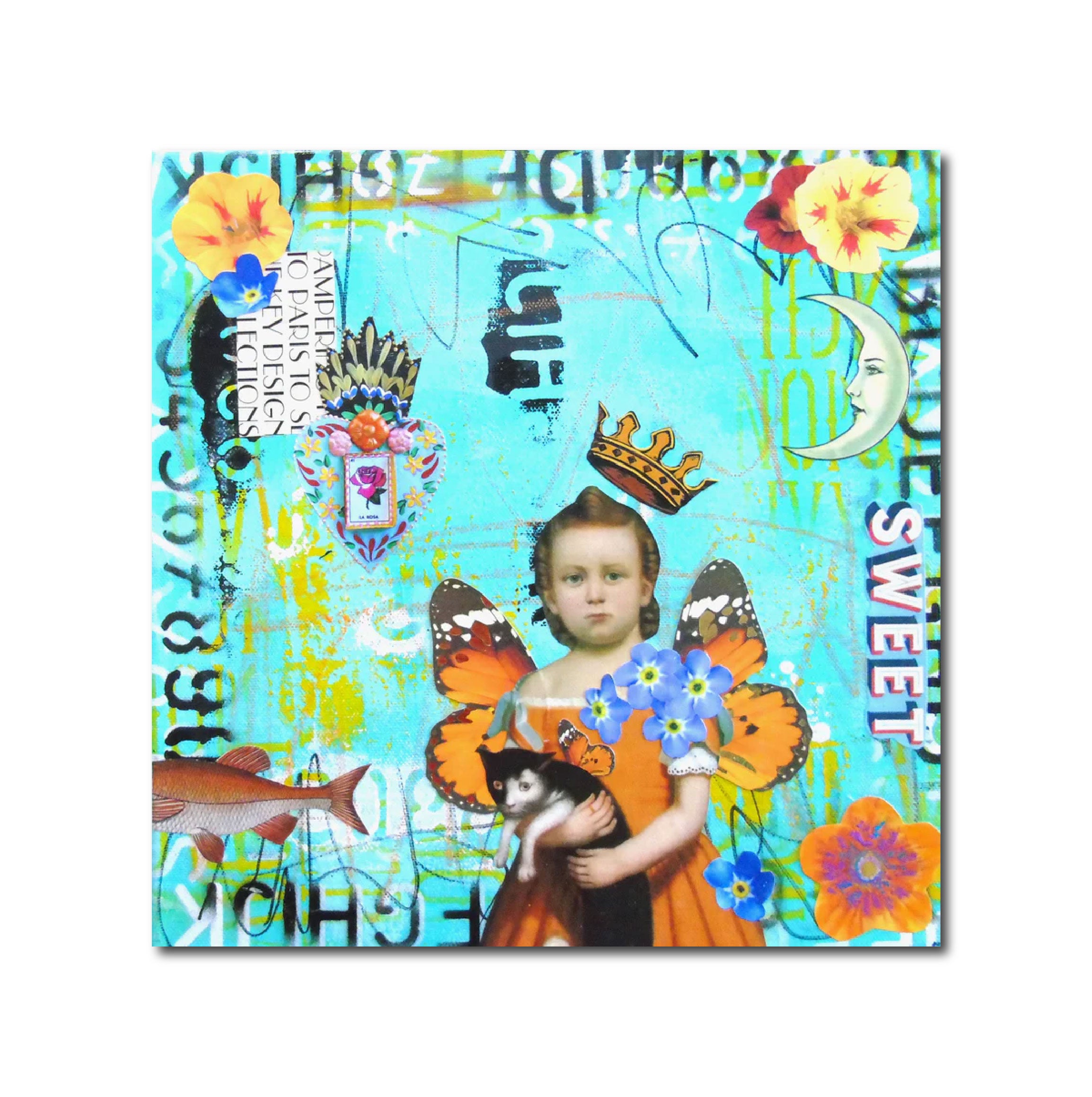 Abstract Acrylic Collage Contemporary Expressionist Figurative Surrealism Visionary 'SWEET STUFF' - Mixed media on canvas Lorette C. Luzajic