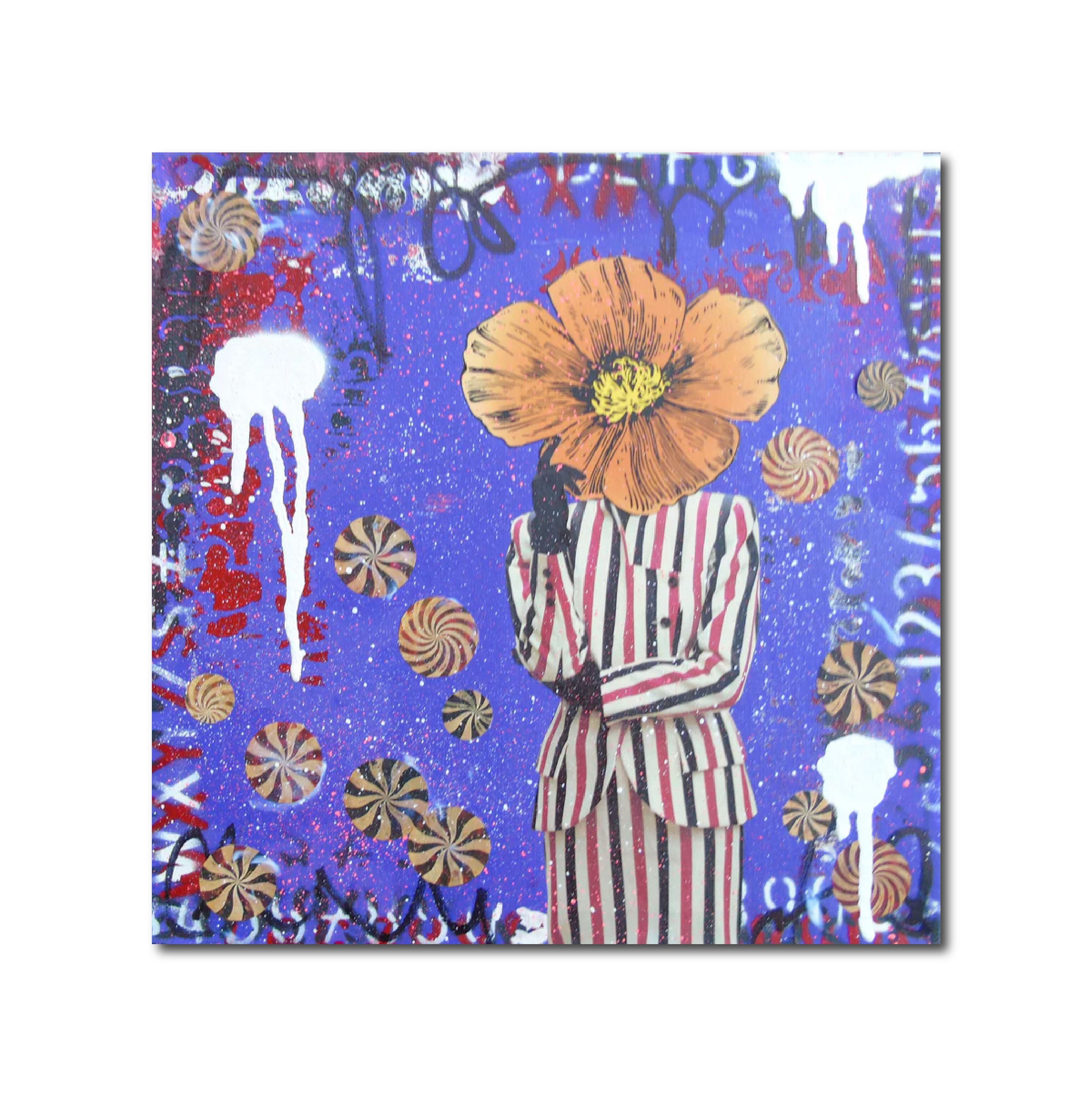 Abstract Acrylic Collage Contemporary Expressionist Figurative Surrealism Visionary 'SWIRLS AND STRIPES' - Mixed media on canvas Lorette C. Luzajic