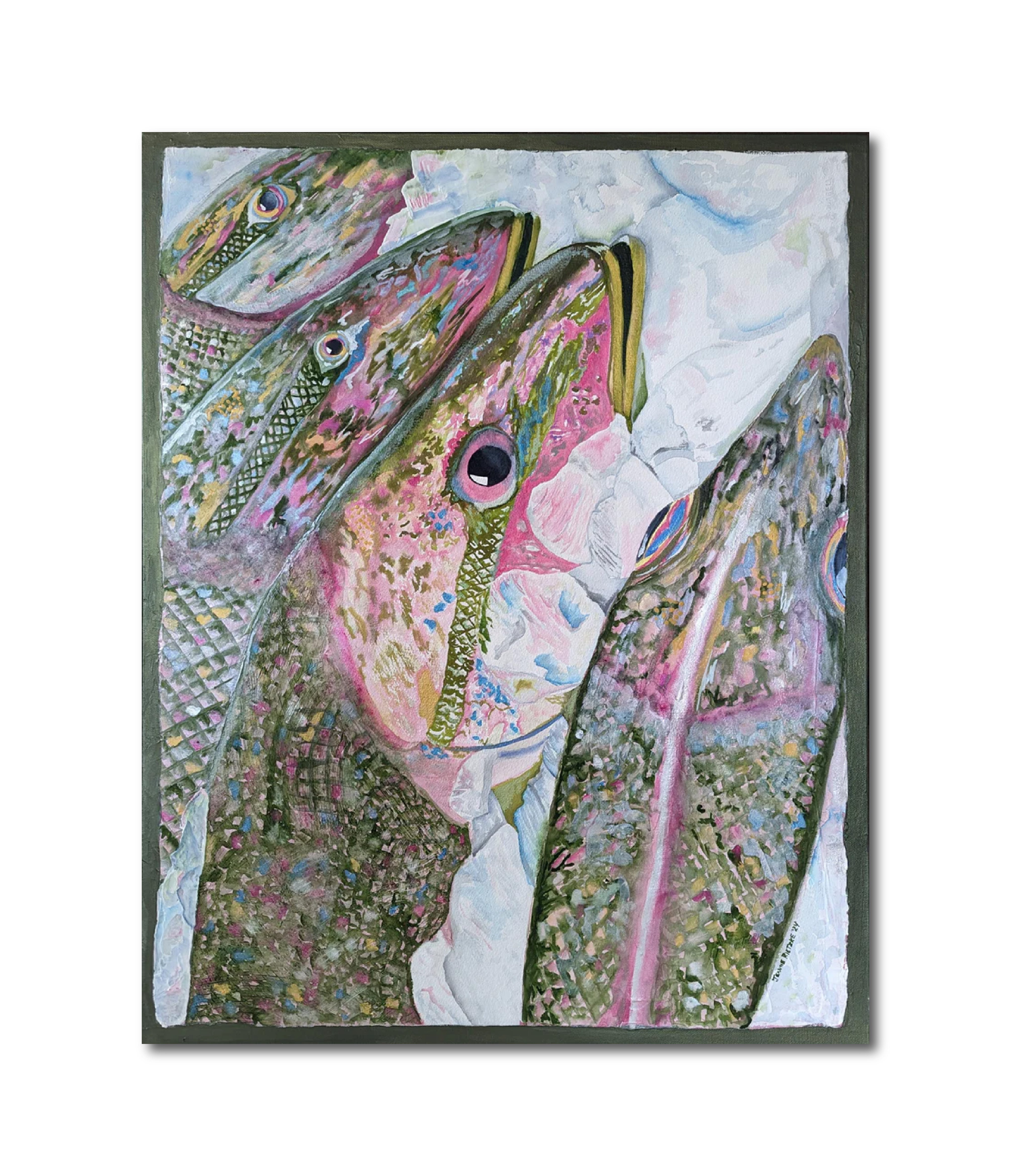 Acrylic Contemporary Ink Watercolor Yellowtail Snapper Jeanne McIntosh Rietzke
