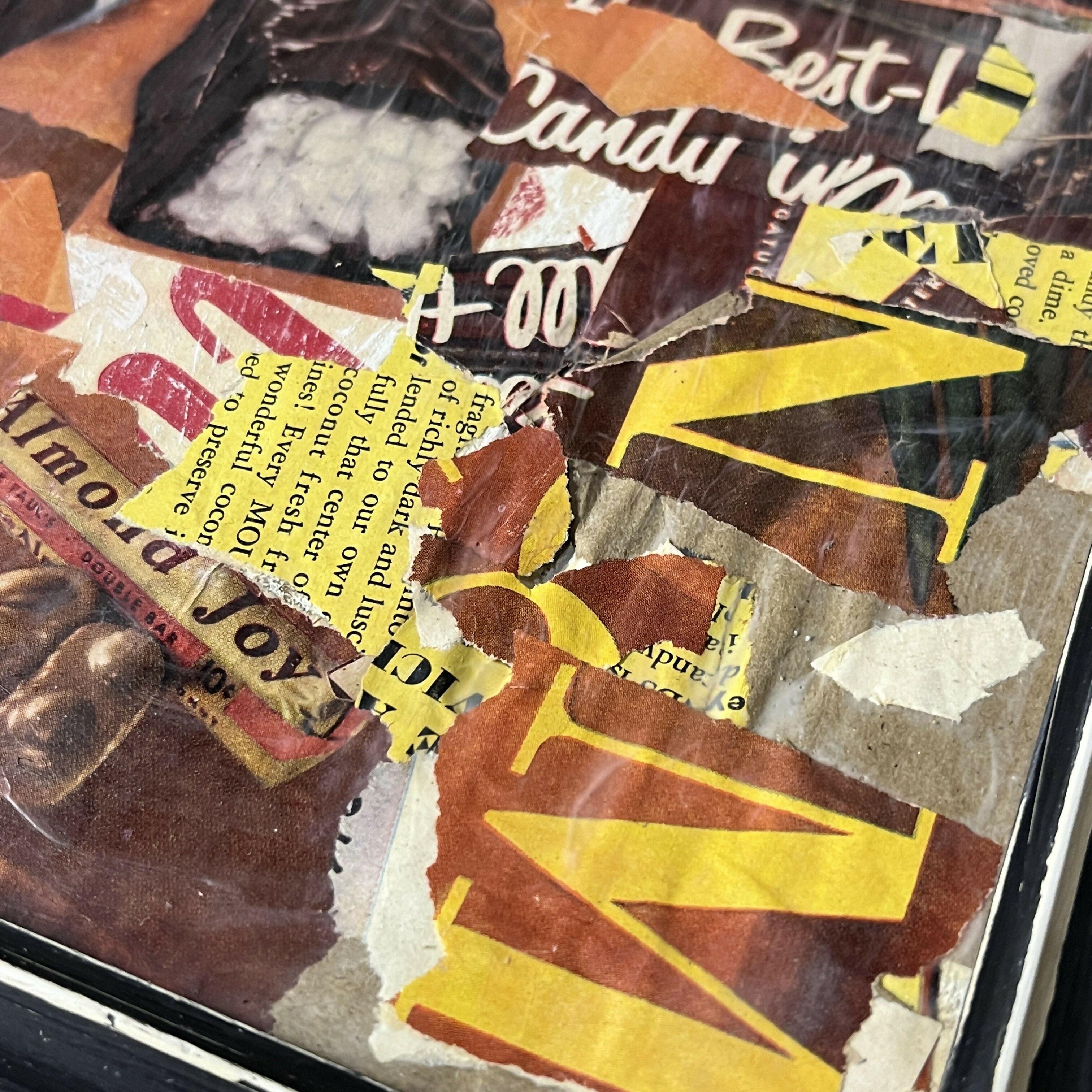 Abstract Collage Contemporary Mixed Media Painting Original Framed Mixed Media Abstract Art Collage 9x13 "1960s Mounds Candy Bar" Sam Lewis