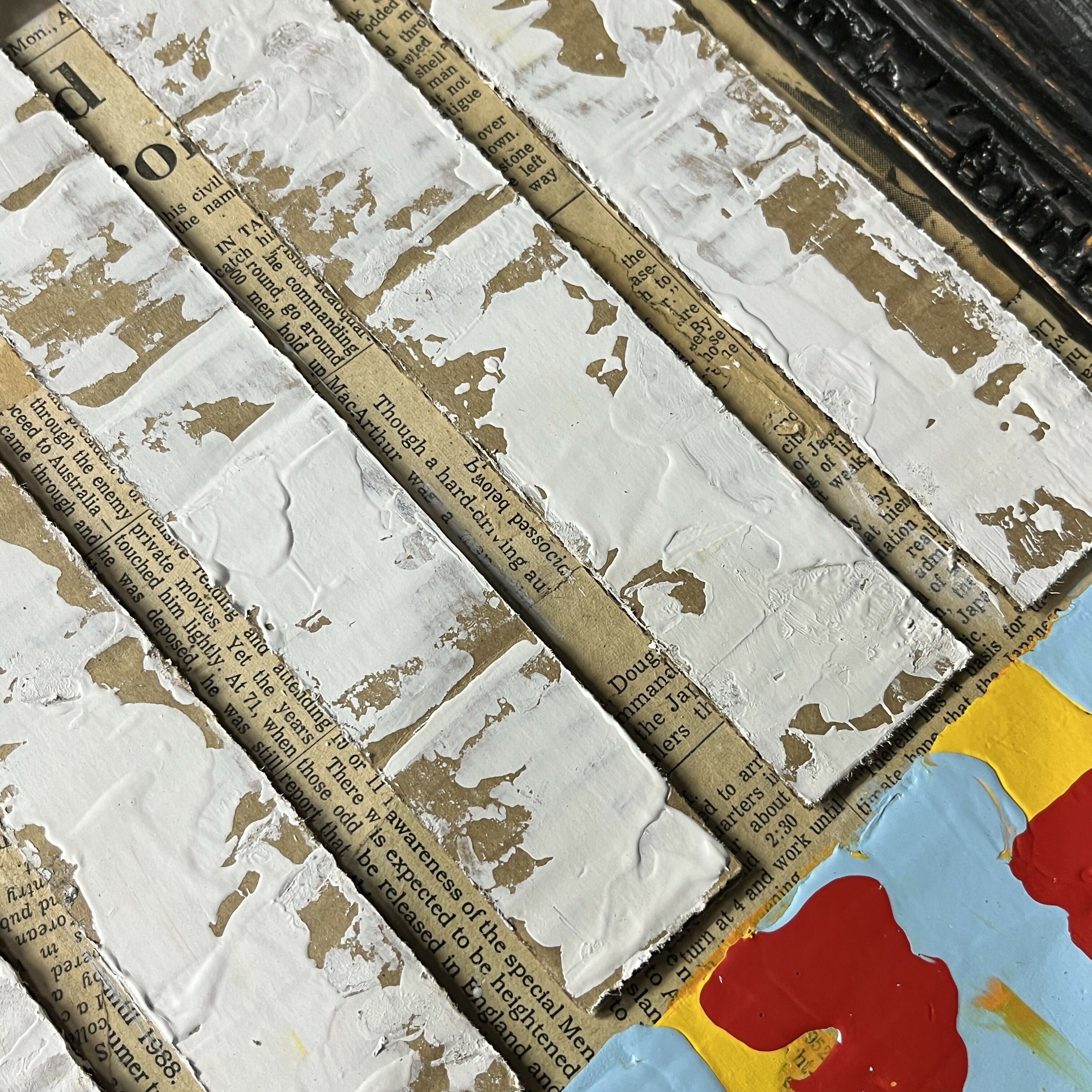 Abstract Collage Contemporary Mixed Media Painting Original Framed Mixed Media Abstract Art Painting 13x15 "Credential" Sam Lewis