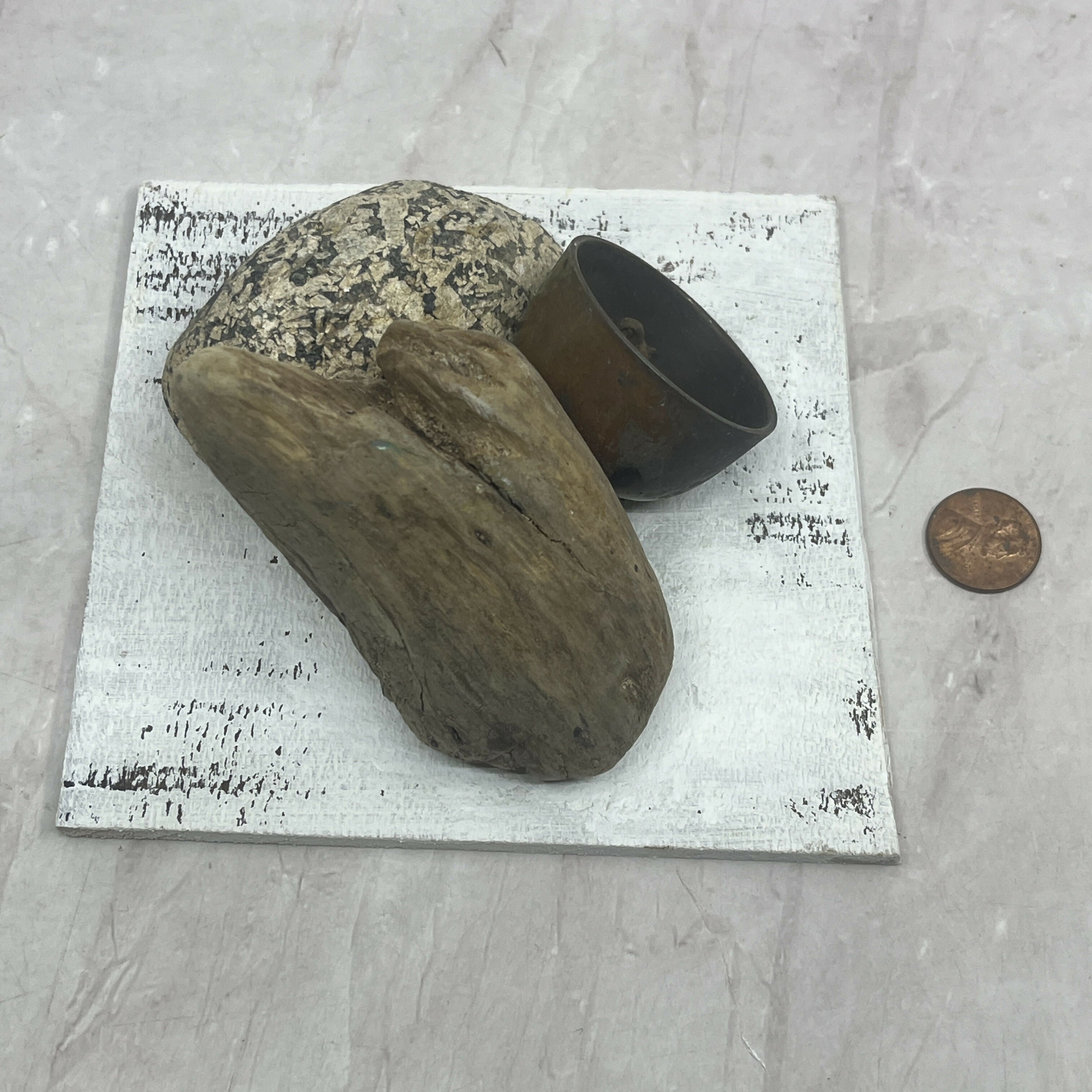 Contemporary Mixed Media Sculpture Original Minimalist Art Assemblage Found Object Sculpture 4x5x3 "North Shore Fractals #4" Sam Lewis