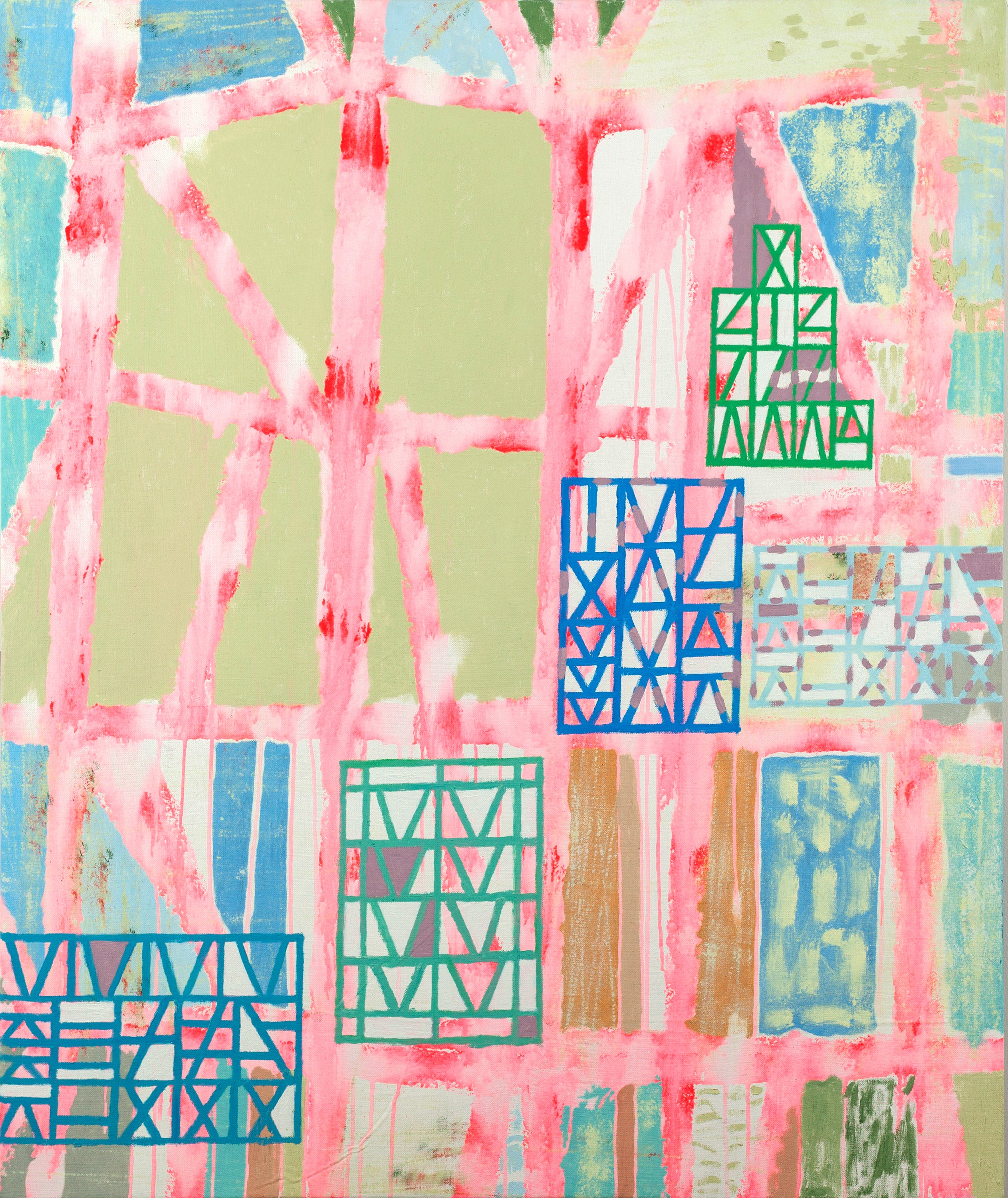 Abstract Contemporary Expressionist Geometric 'FACHWERK UND 50' - Oil & Acrylic on Canvas Miika Nyyssonen