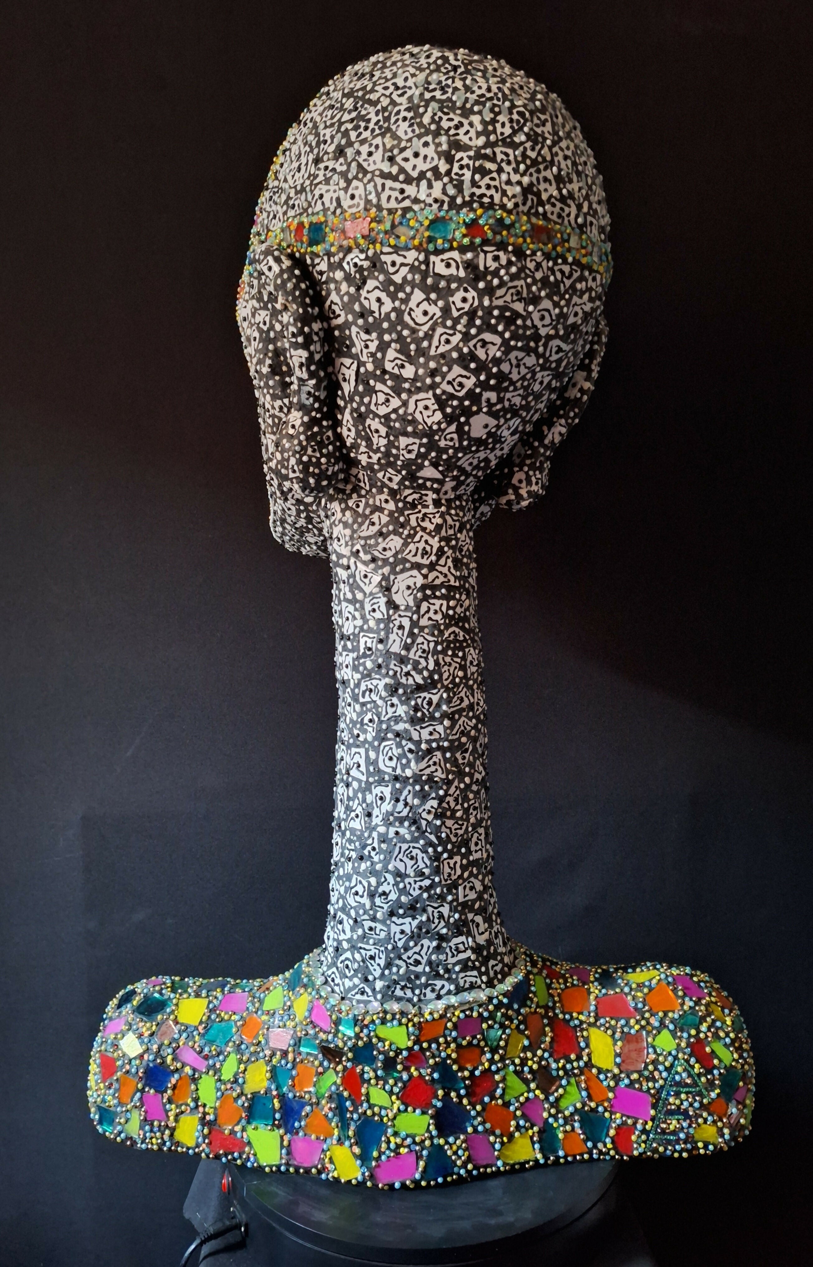 Contemporary Expressionist Figurative Mixed Media Mosaic " SINGING FOR WOLFIE " Andru Fijalkowski