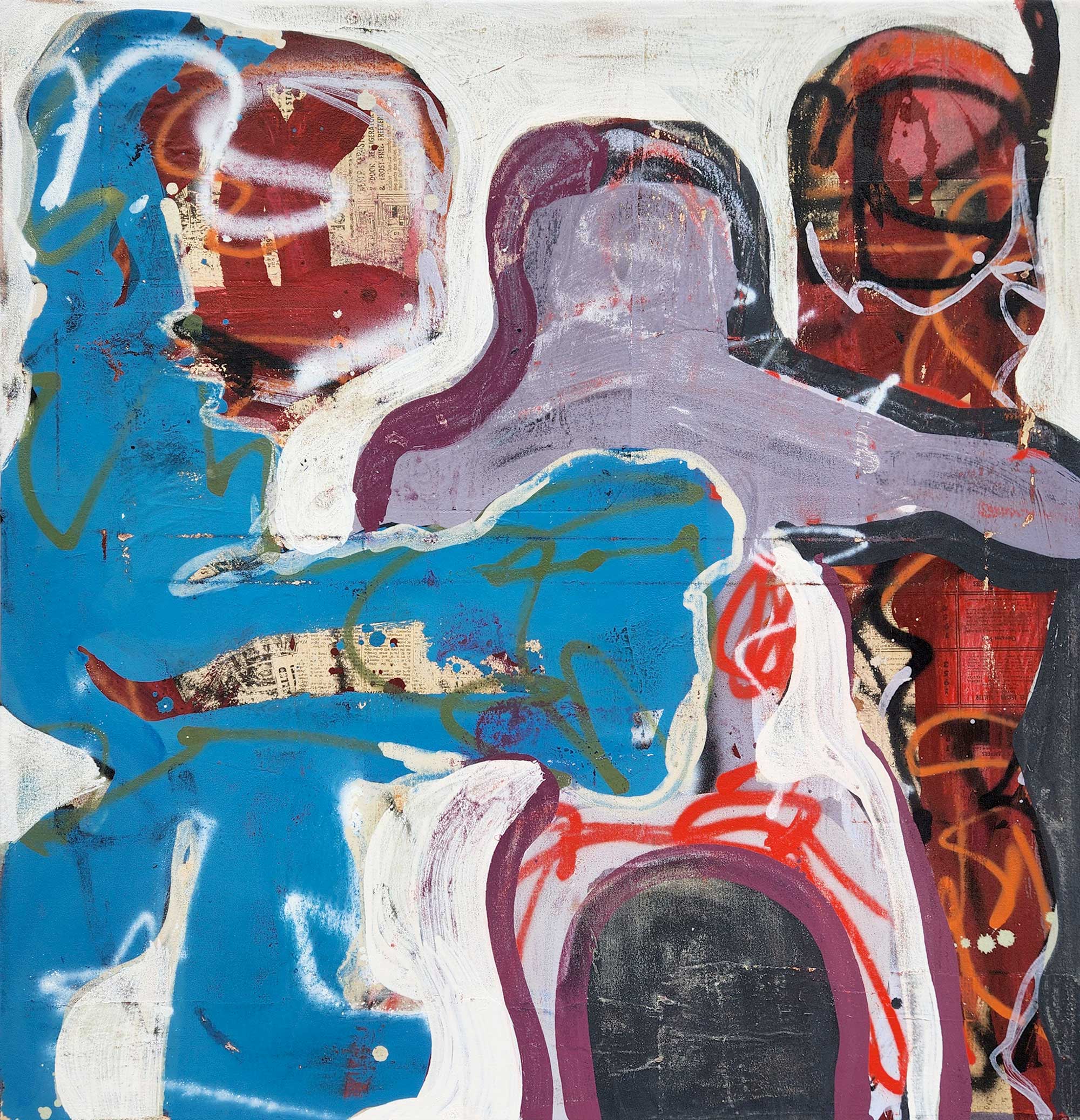 Figurative Paint 'BEWARE OF THE SEVEN GATES' - Vintage Newspaper & Paint on Canvas Dale Voelker