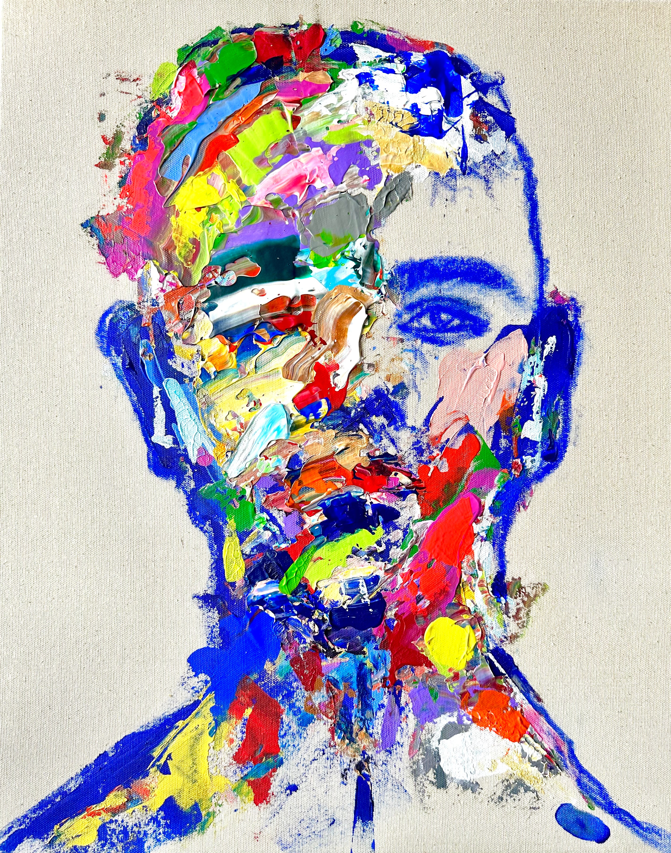 Acrylic Expressionist Oil 'BLUE BOY' - Oil Stick & Acrylic On Canvas Disha Prajapati