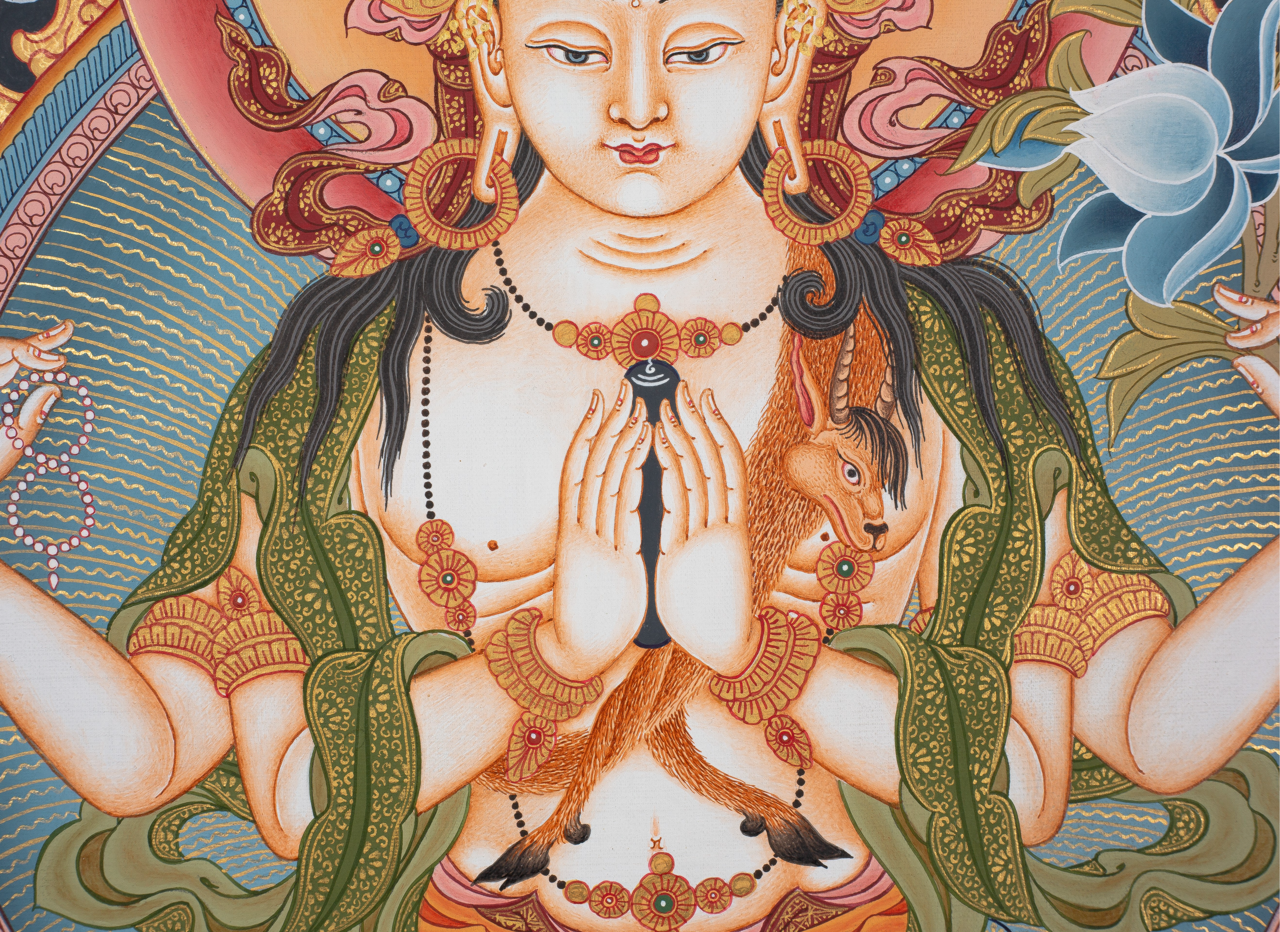 Design Figurative Painting Psychedelic Thanka Visionary 'CHENREZIG' Boudha Stupa Thanka Center