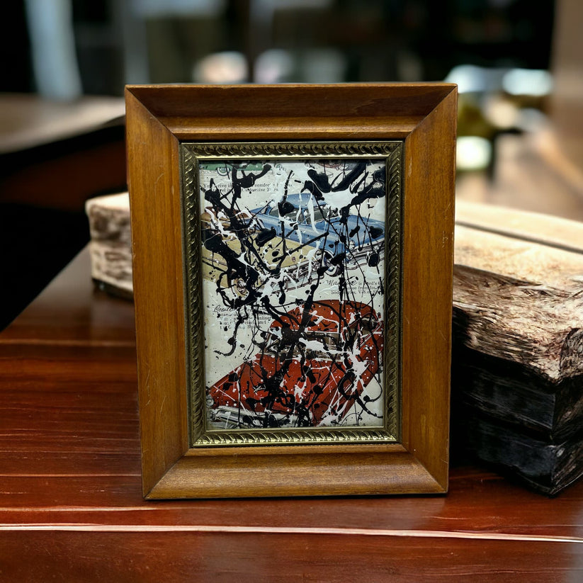 Abstract Mixed Media Painting 'OVER 1950S FORD CRESTLINER AD TG9' - Original Framed Abstract Art Painting Sam Lewis
