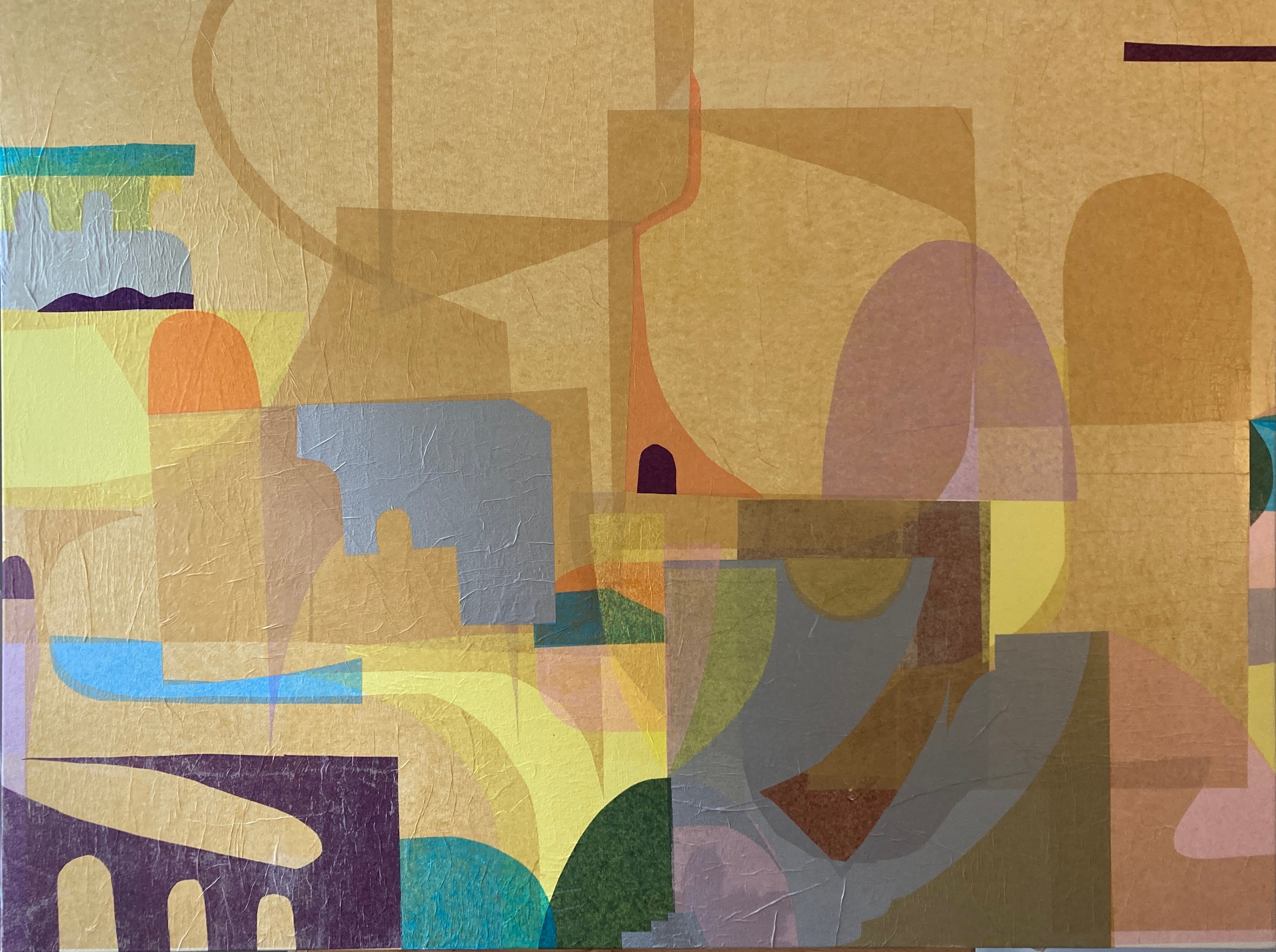 Abstract Geometric Painting 'CITY #2' Mixed Media on Canvas René Vasquez