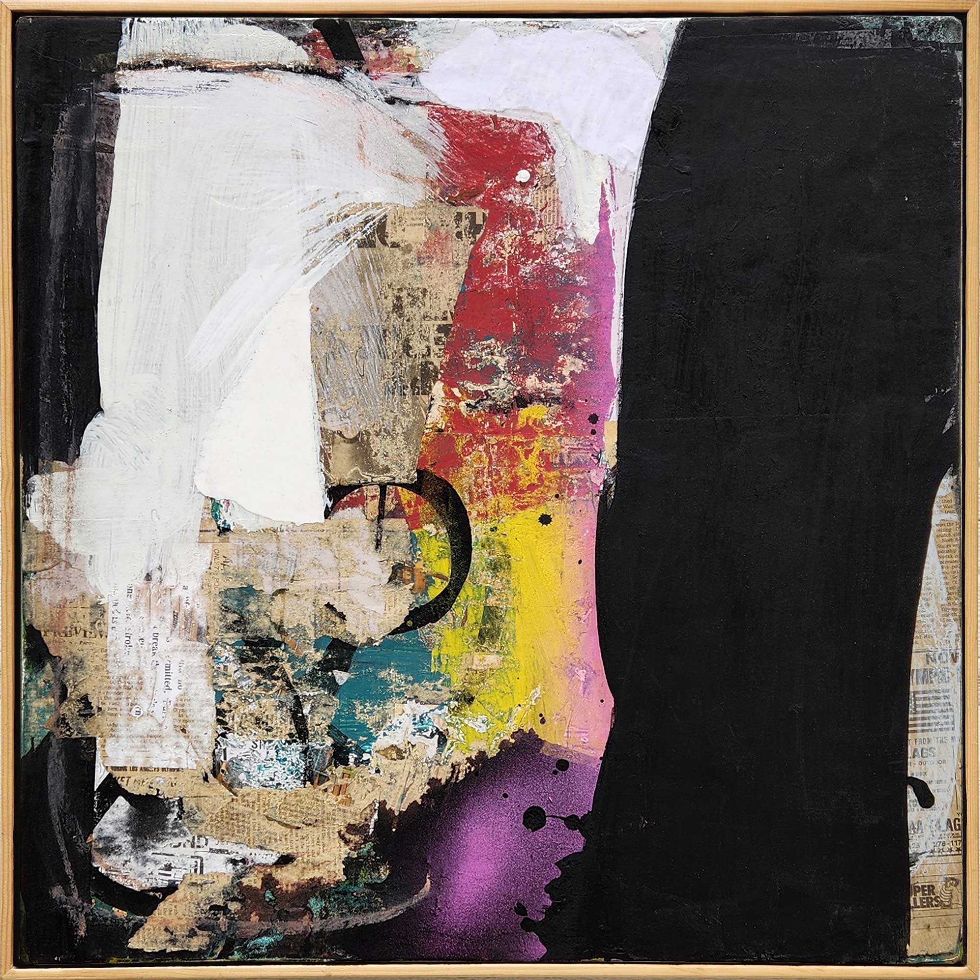 Abstract Paint 'COMPETITION PEOPLE' - Vintage newspaper, Pastel, Marker and Paint on wood panel Dale Voelker